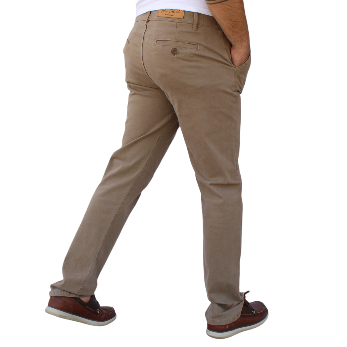 Foto 5 pulgar | Pantalón Recto De Gabardina Stretch Color Caqui John Silver