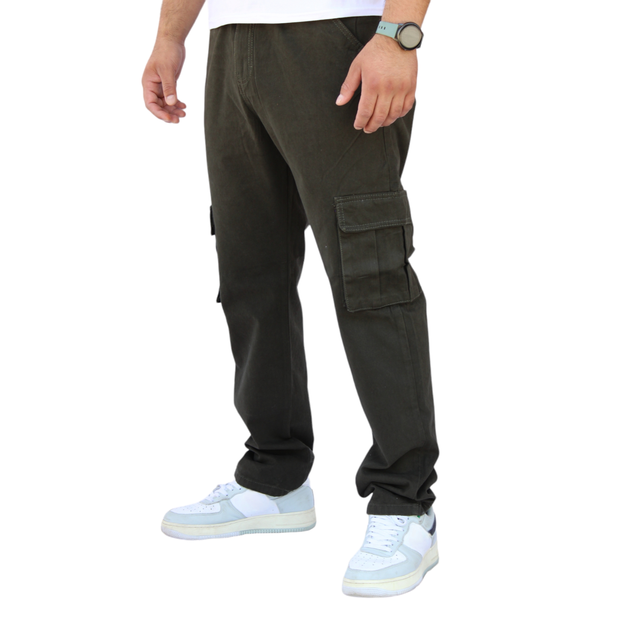 Foto 3 pulgar | Pantalón Cargo Recto De Gabardina Verde Militar John Silver