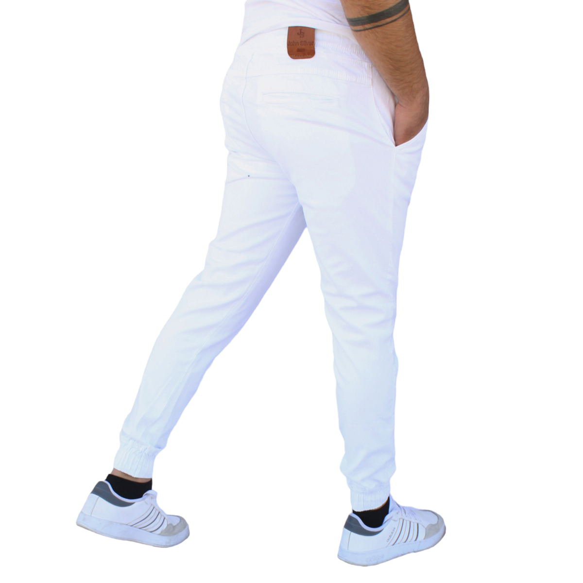 Foto 5 pulgar | Pantalón Jogger Liso Blanco  John Silver