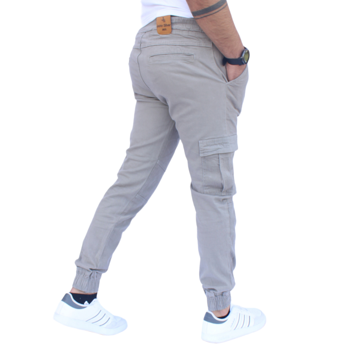 Foto 4 | Pantalón Jogger Cargo Gris Claro John Silver
