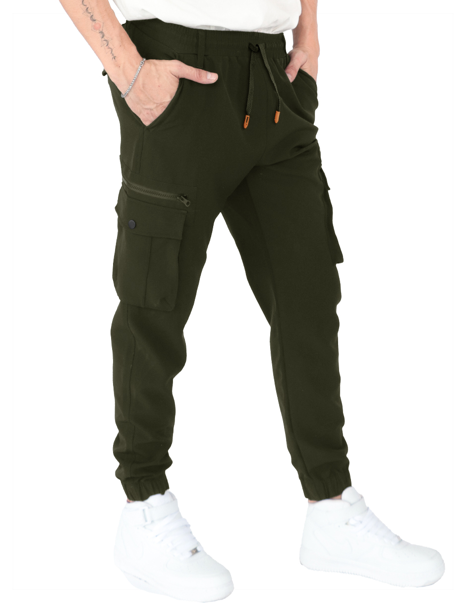 Foto 2 pulgar | Pantalon Hombre Cintura Ajustable Verde Militar Roosevelt C356