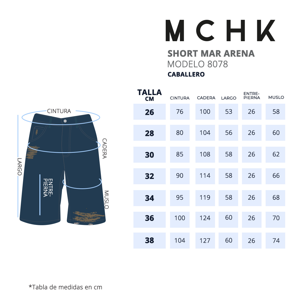 Foto 5 | Short De Mezclilla Mchk. Desgastado, Caballero, Color Mar Arena. Modelo 8078