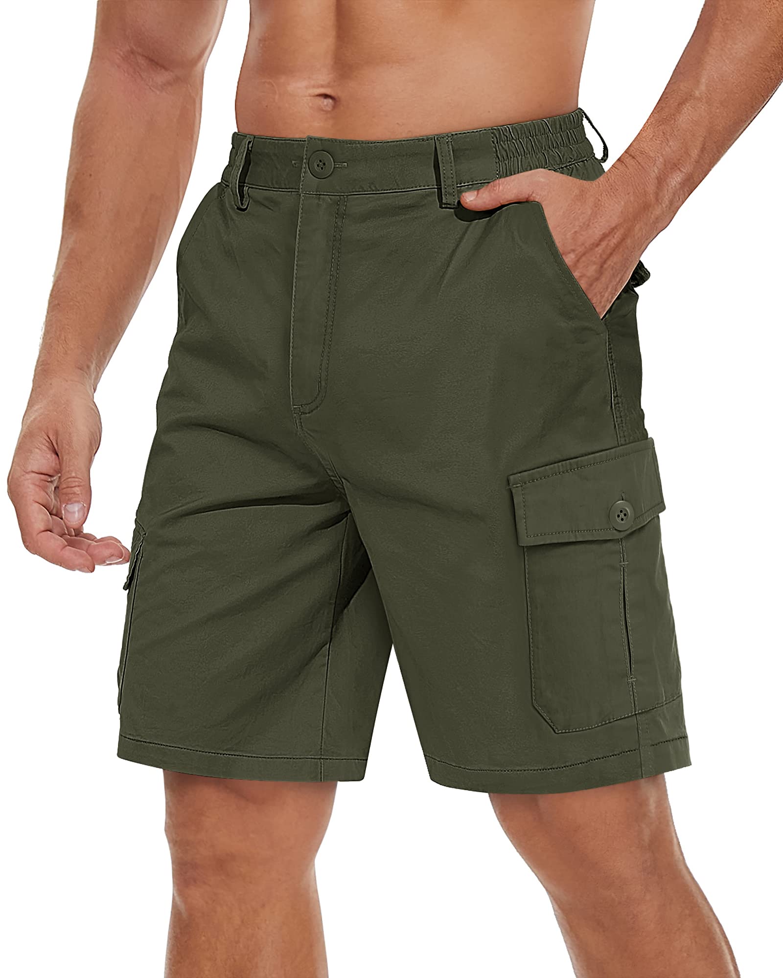 Foto 2 pulgar | Pantalones Cortos Tacvasen Military Para Hombre Con Bolsillos, Cintura Elástica, Color Verde Militar - Venta Interna