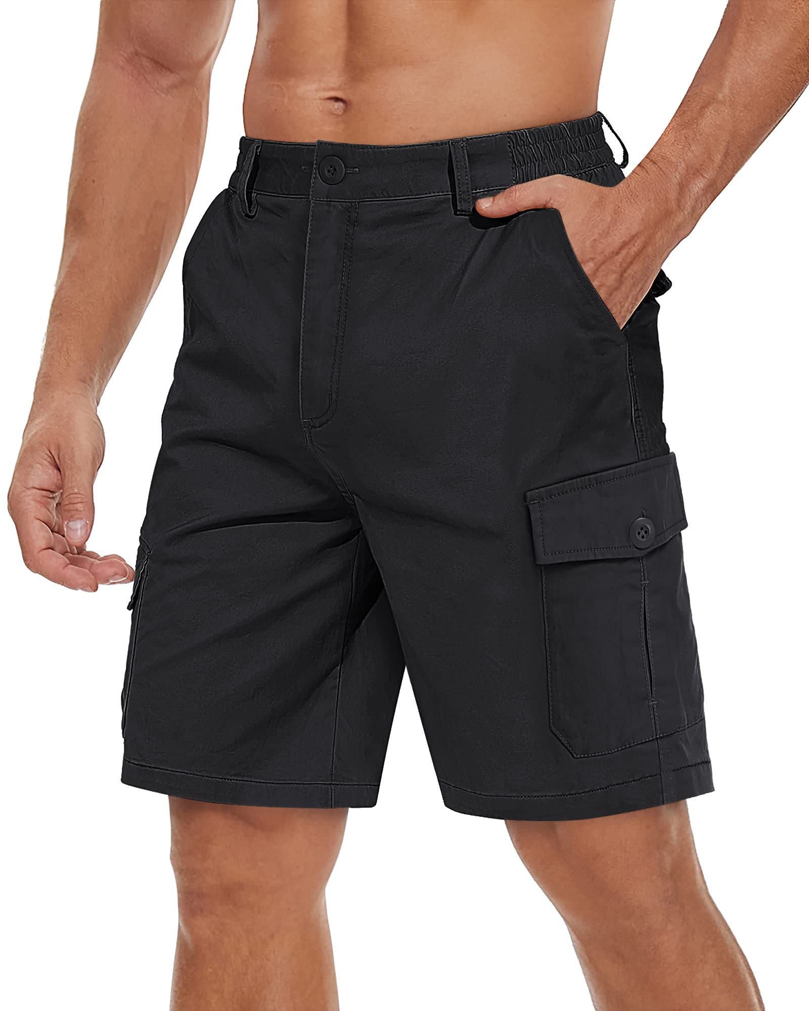 Foto 2 pulgar | Pantalones Cortos Cargo Tacvasen Para Hombre De Algodón Negro Con Bolsillos - Venta Internacional.
