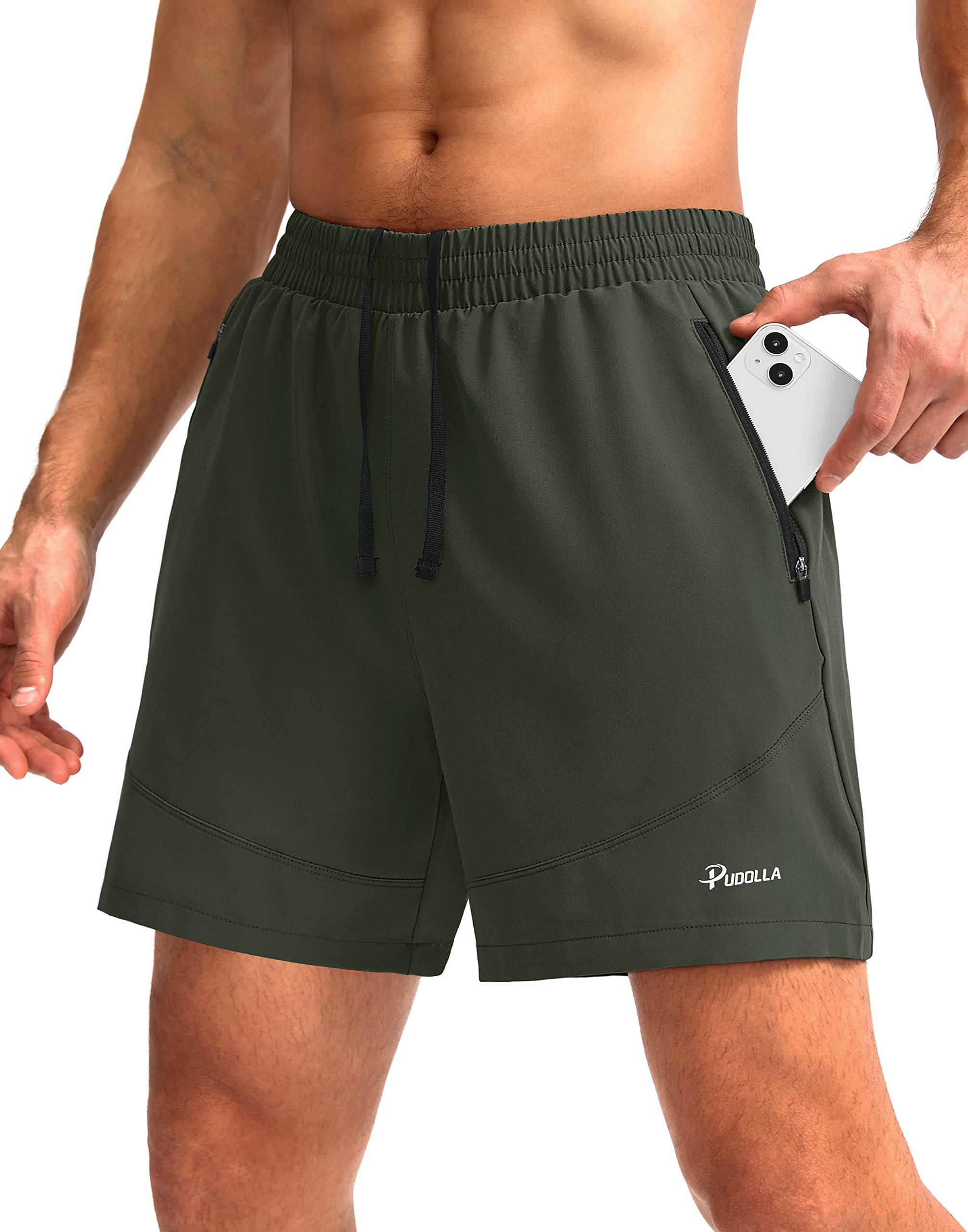 Foto 2 pulgar | Pantalones Cortos Para Correr Pudolla Para Hombre, Entrenamiento Atlético, Color Verde Militar - Venta Internacional.