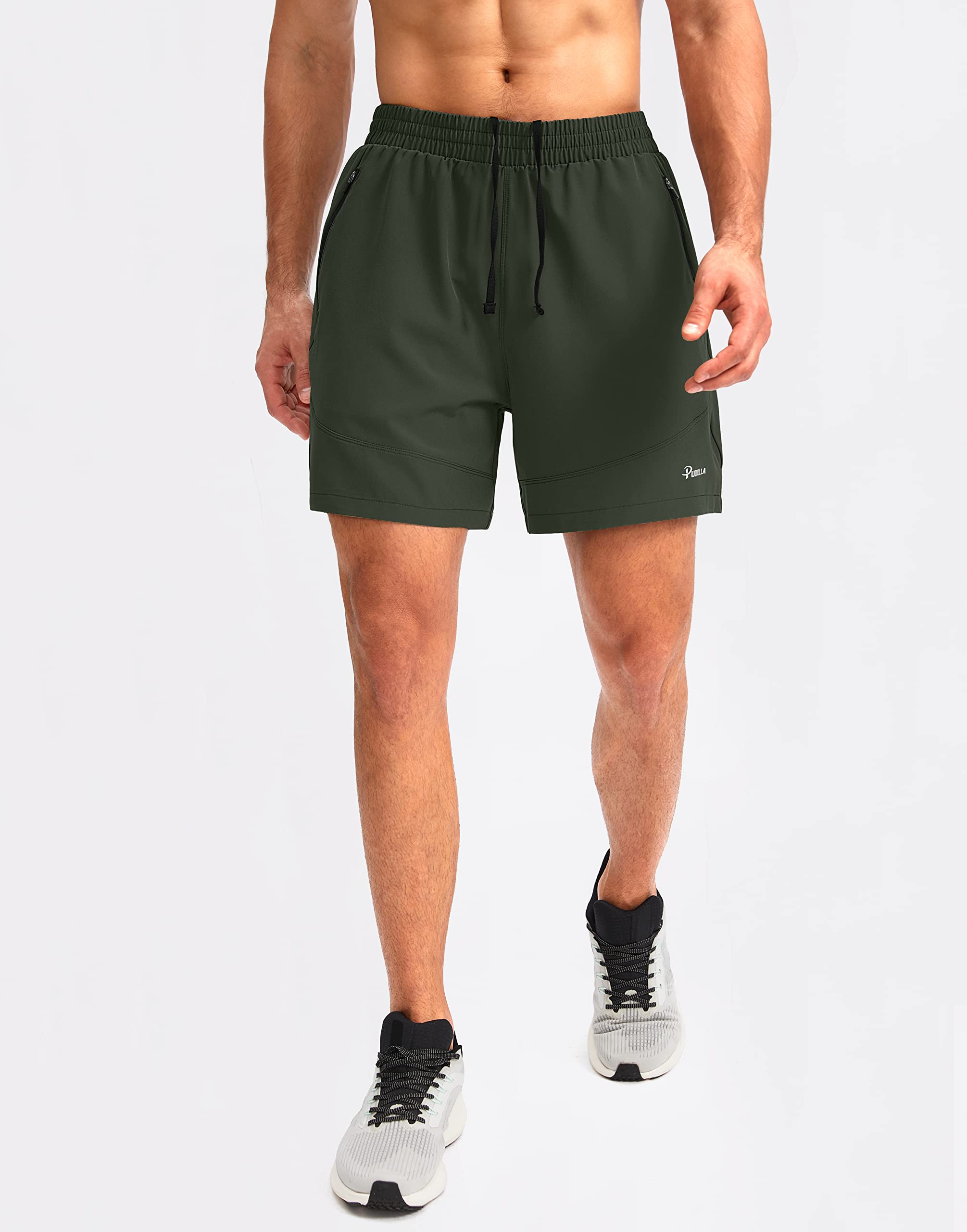 Foto 3 pulgar | Pantalones Cortos Para Correr Pudolla Para Hombre, Entrenamiento Atlético, Color Verde Militar - Venta Internacional.