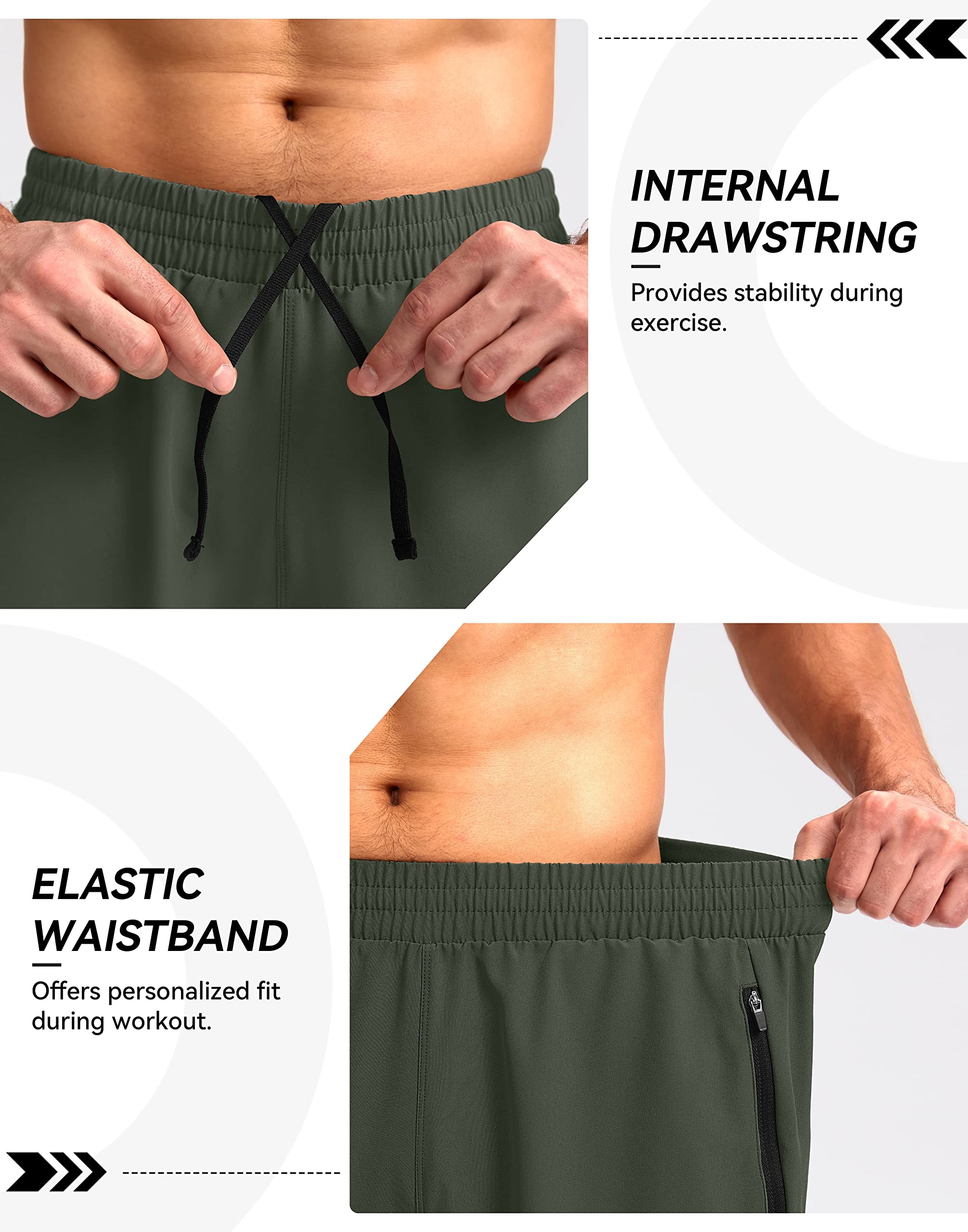 Foto 6 pulgar | Pantalones Cortos Para Correr Pudolla Para Hombre, Entrenamiento Atlético, Color Verde Militar - Venta Internacional.