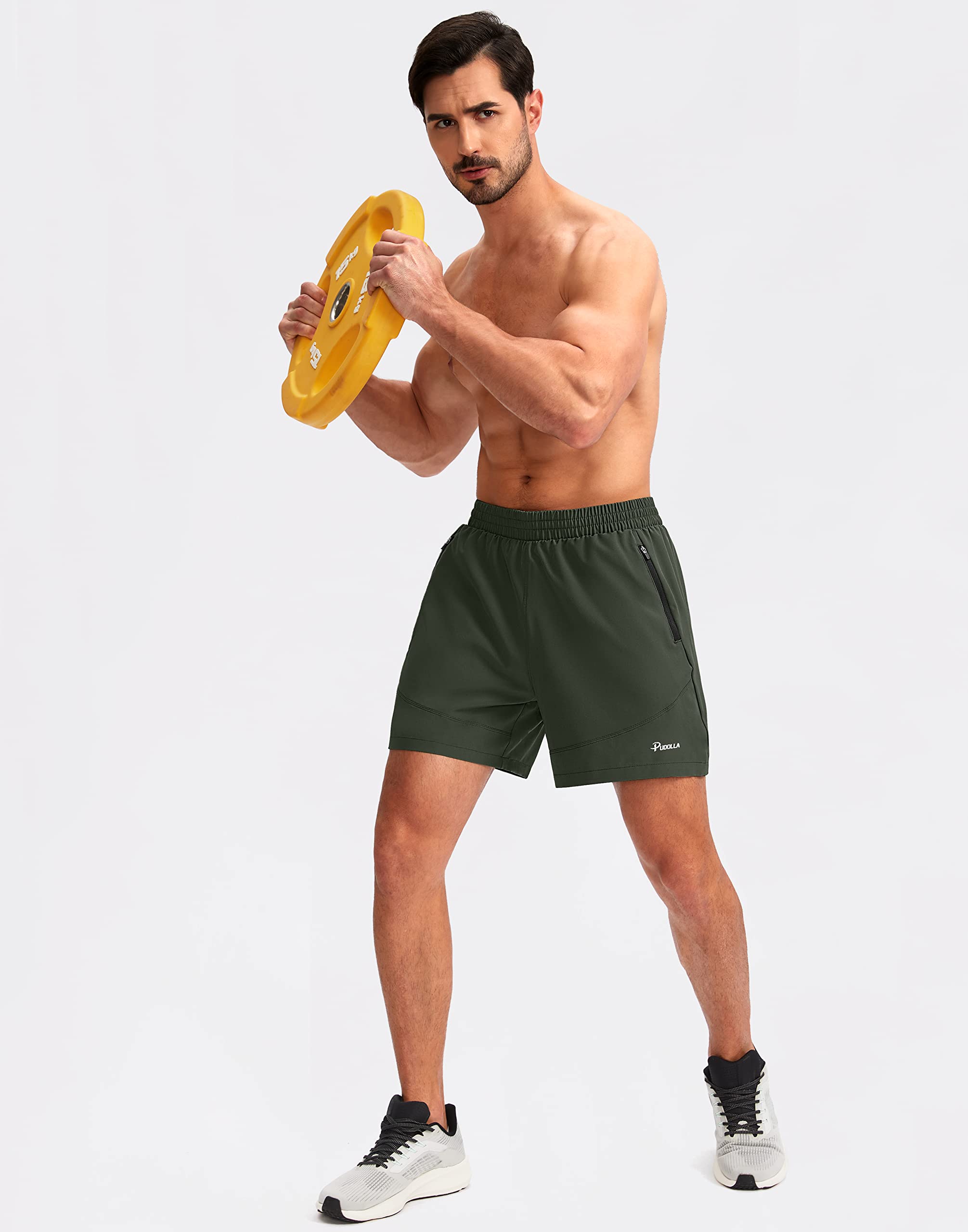 Foto 7 pulgar | Pantalones Cortos Para Correr Pudolla Para Hombre, Entrenamiento Atlético, Color Verde Militar - Venta Internacional.