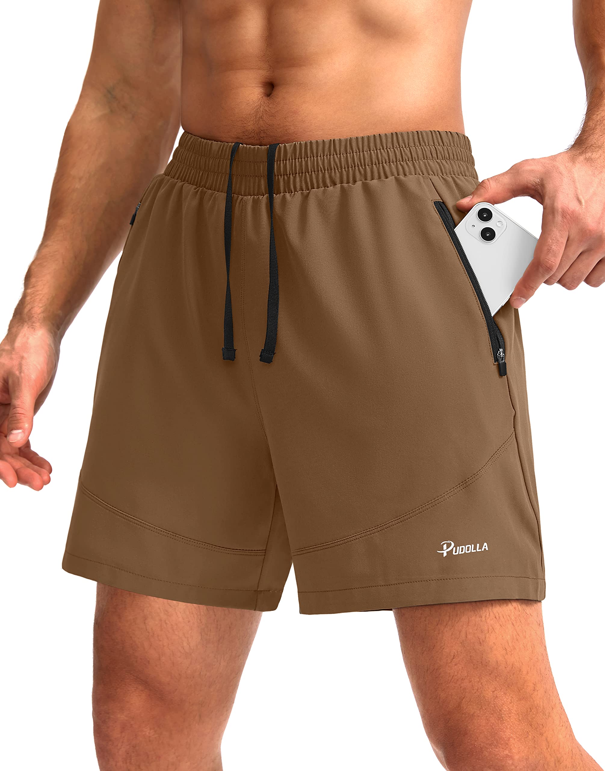 Foto 2 pulgar | Pantalones Cortos Para Correr Pudolla Para Hombre, Entrenamiento Atlético, Marrón 3xl - Venta Internacional.