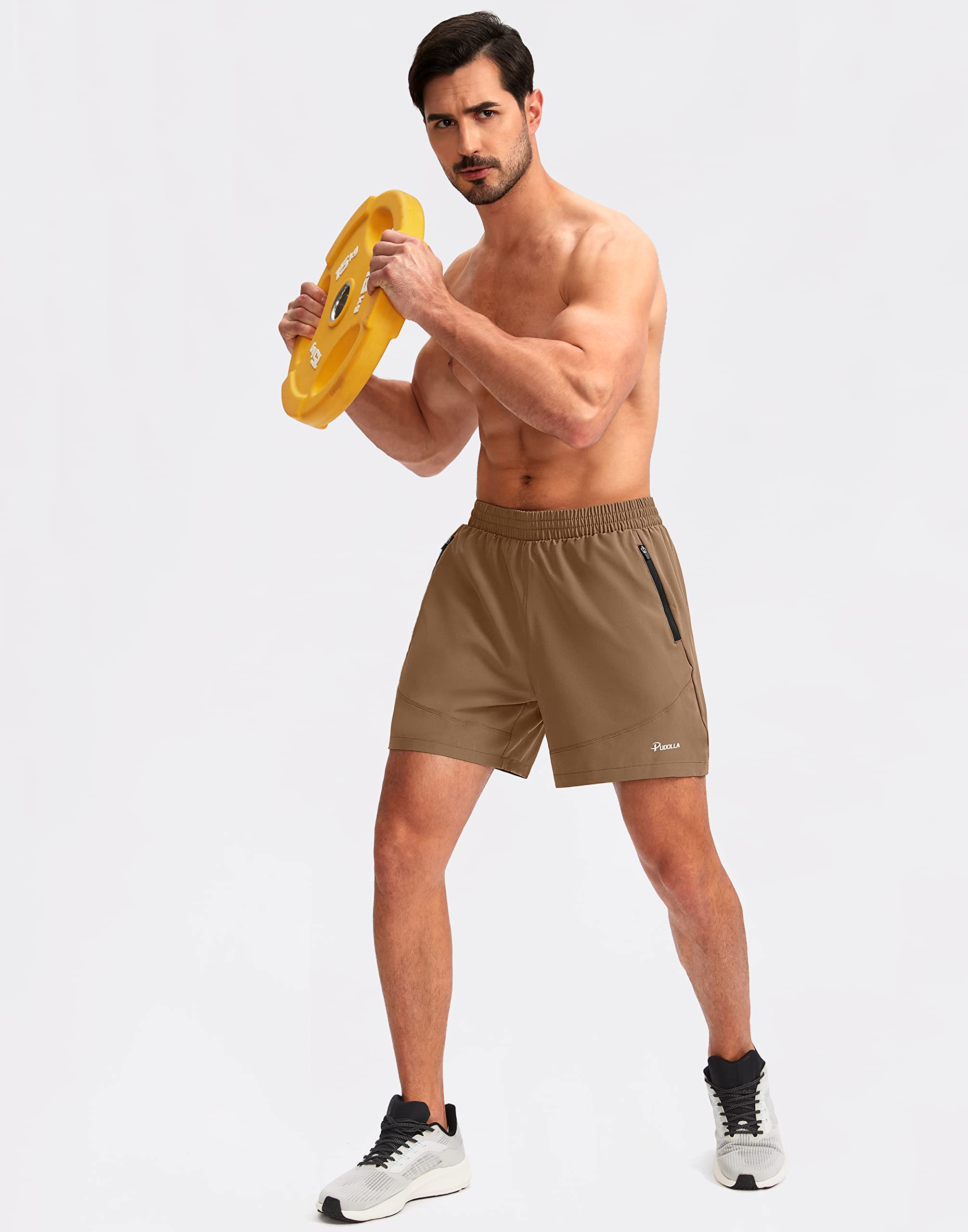 Foto 7 pulgar | Pantalones Cortos Para Correr Pudolla Para Hombre, Entrenamiento Atlético, Marrón 3xl - Venta Internacional.