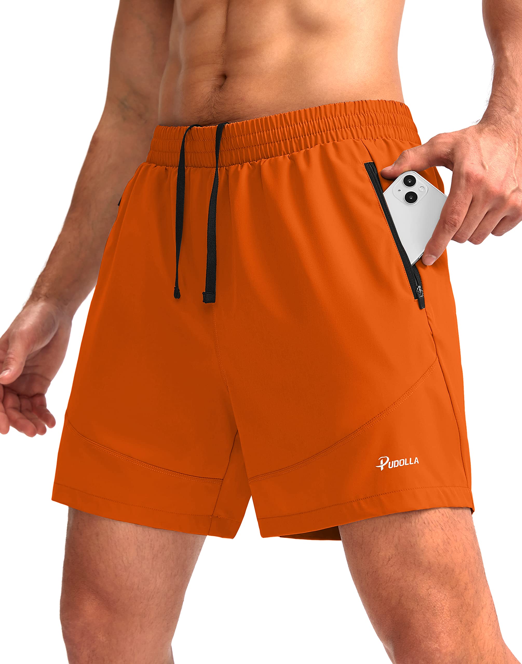 Foto 2 pulgar | Pantalones Cortos Para Correr Pudolla Para Hombre, Entrenamiento Atlético, Color Naranja - Venta Internacional.