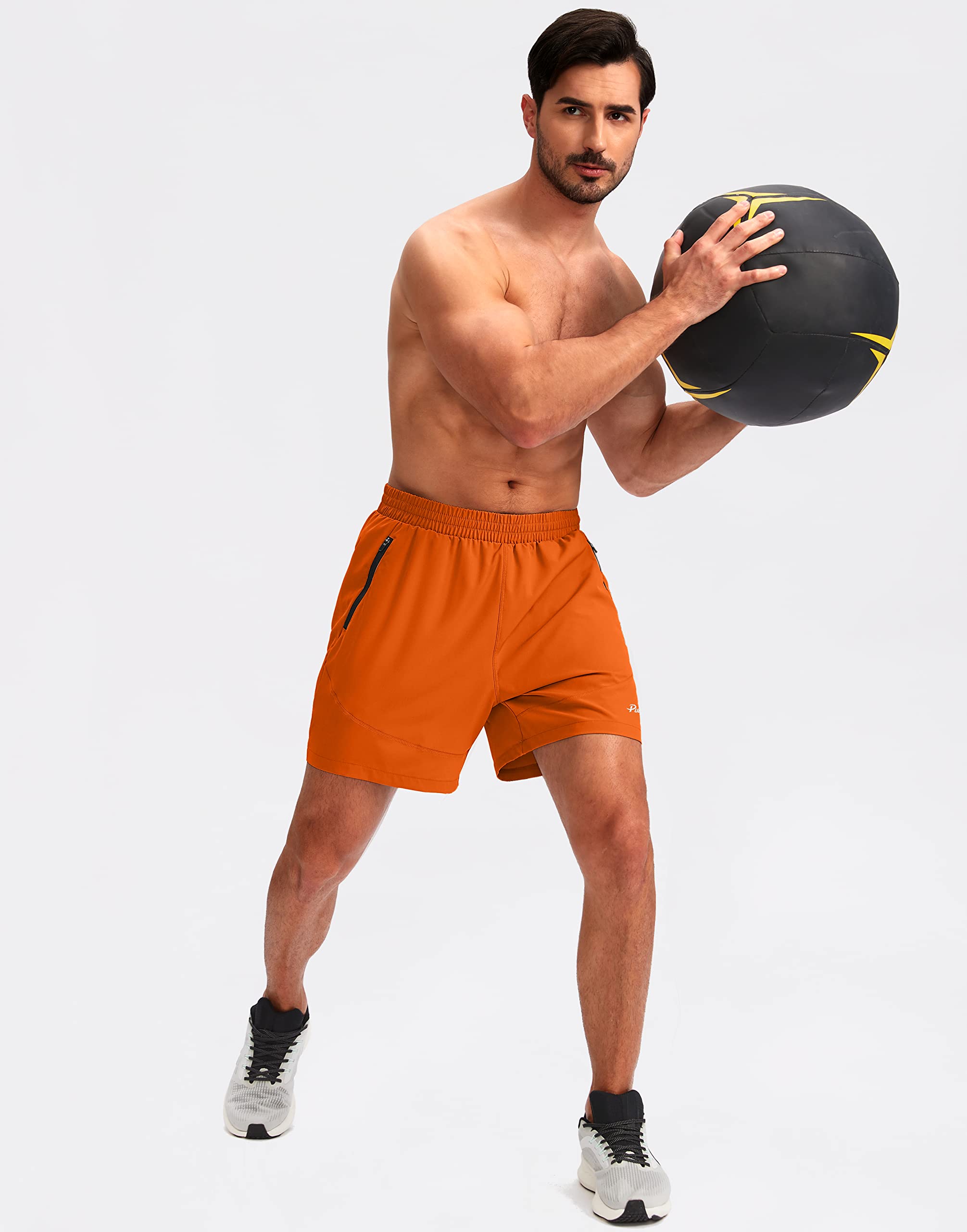 Foto 7 pulgar | Pantalones Cortos Para Correr Pudolla Para Hombre, Entrenamiento Atlético, Color Naranja - Venta Internacional.