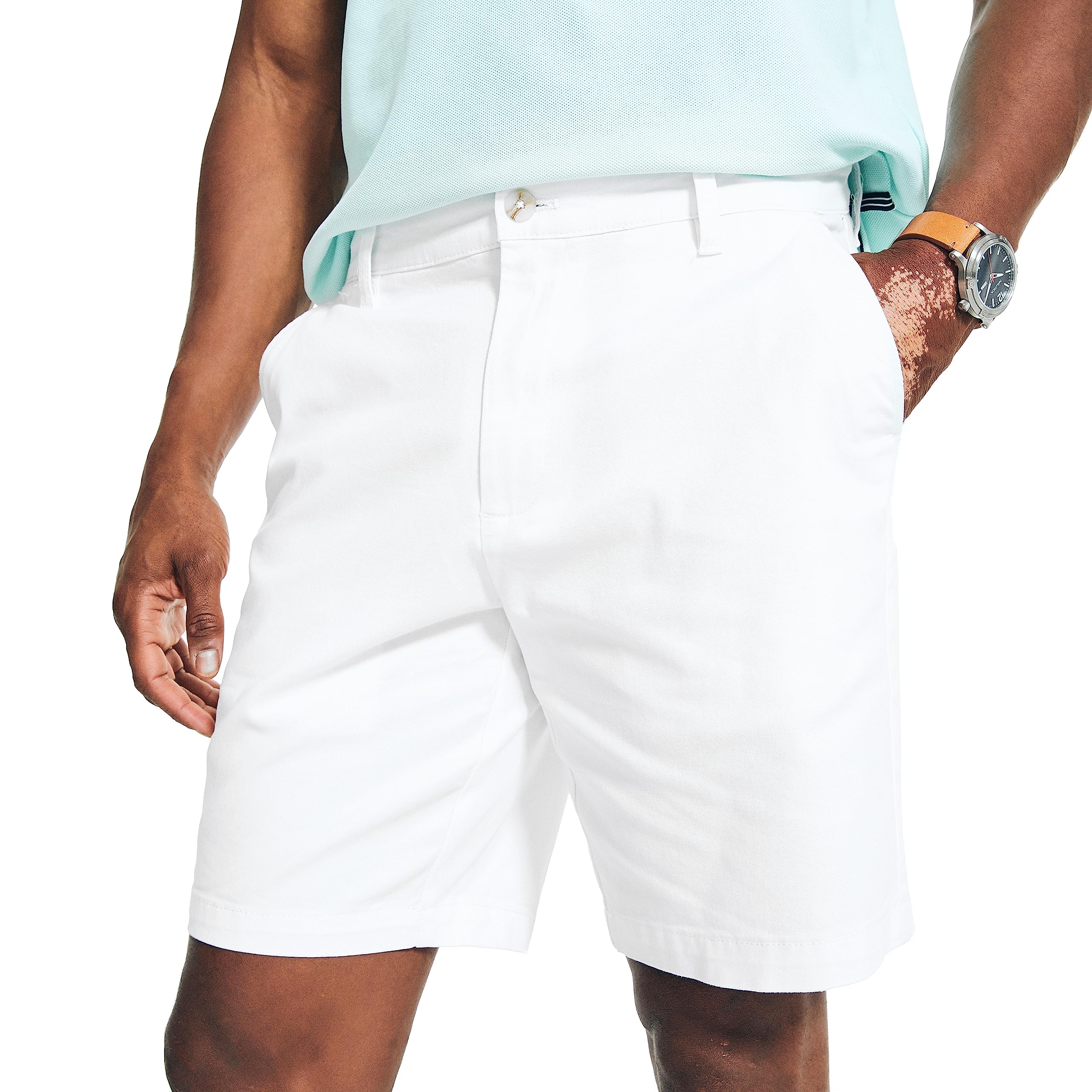 Foto 5 pulgar | Pantalones Cortos Nautica Classic Fit, Parte Delantera Plana, Elástico, Chino Blanco - Venta Internacional.