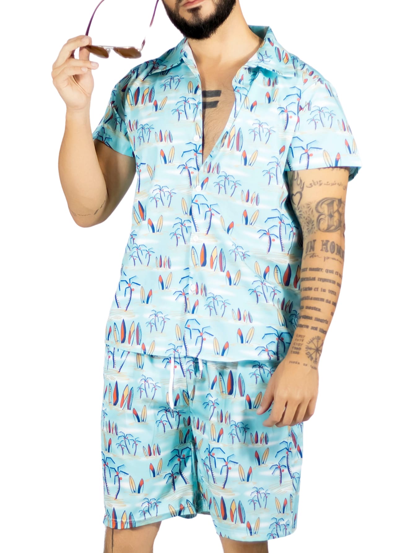 Conjunto Hombre Verano Camisa Y Short A Juego Conj-076 Diseño 10 Alberca Playa Y Calor $399