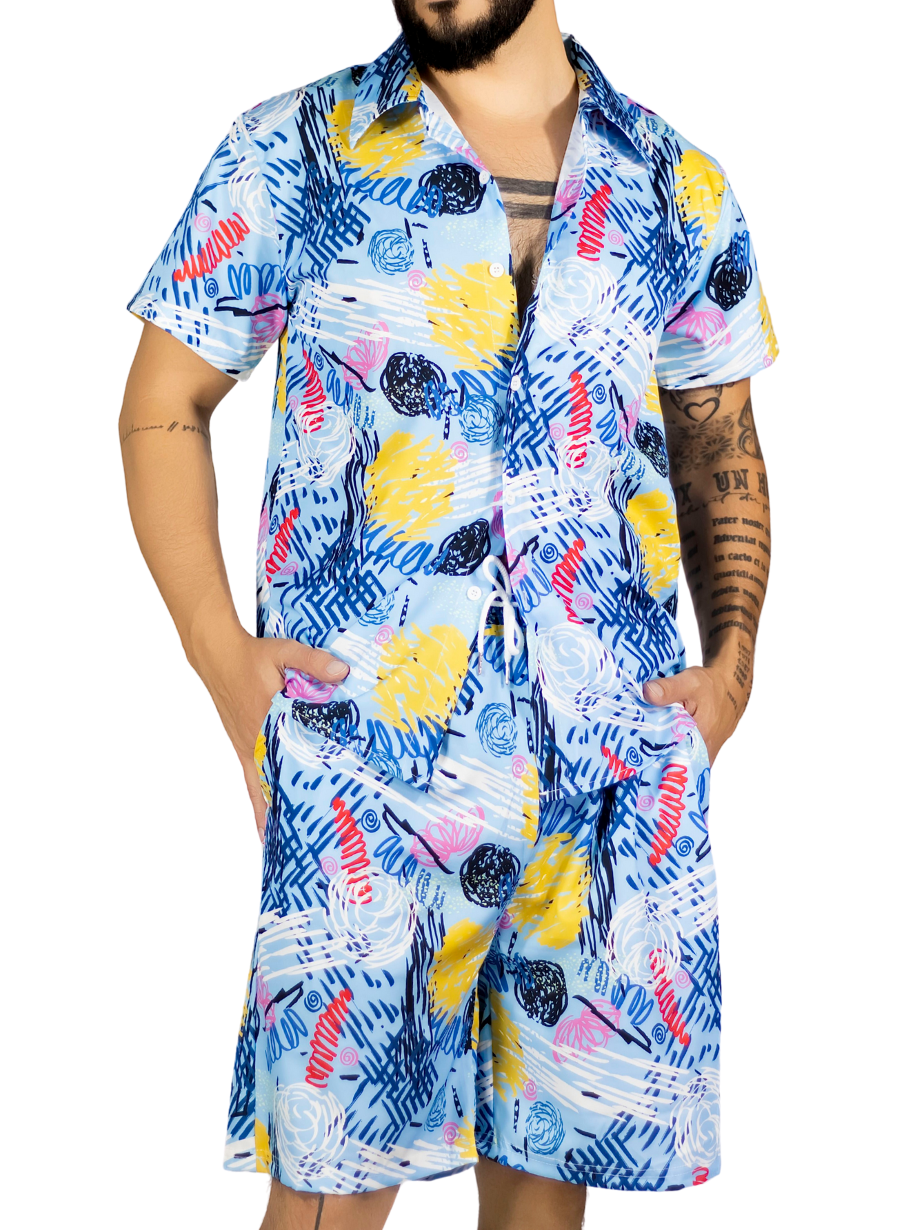Foto 2 pulgar | Conjunto Hombre Verano Camisa Y Short A Juego Conj-076 Diseño 12 Alberca Playa Y Calor