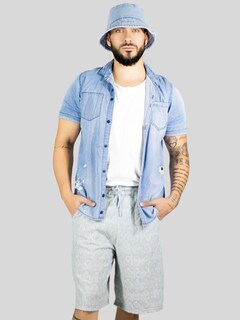 Foto 7 | Short Hombre Casual Cintura Ajustable Detalles Texturizados Sh-060 Gris Claro Diseño Moderno