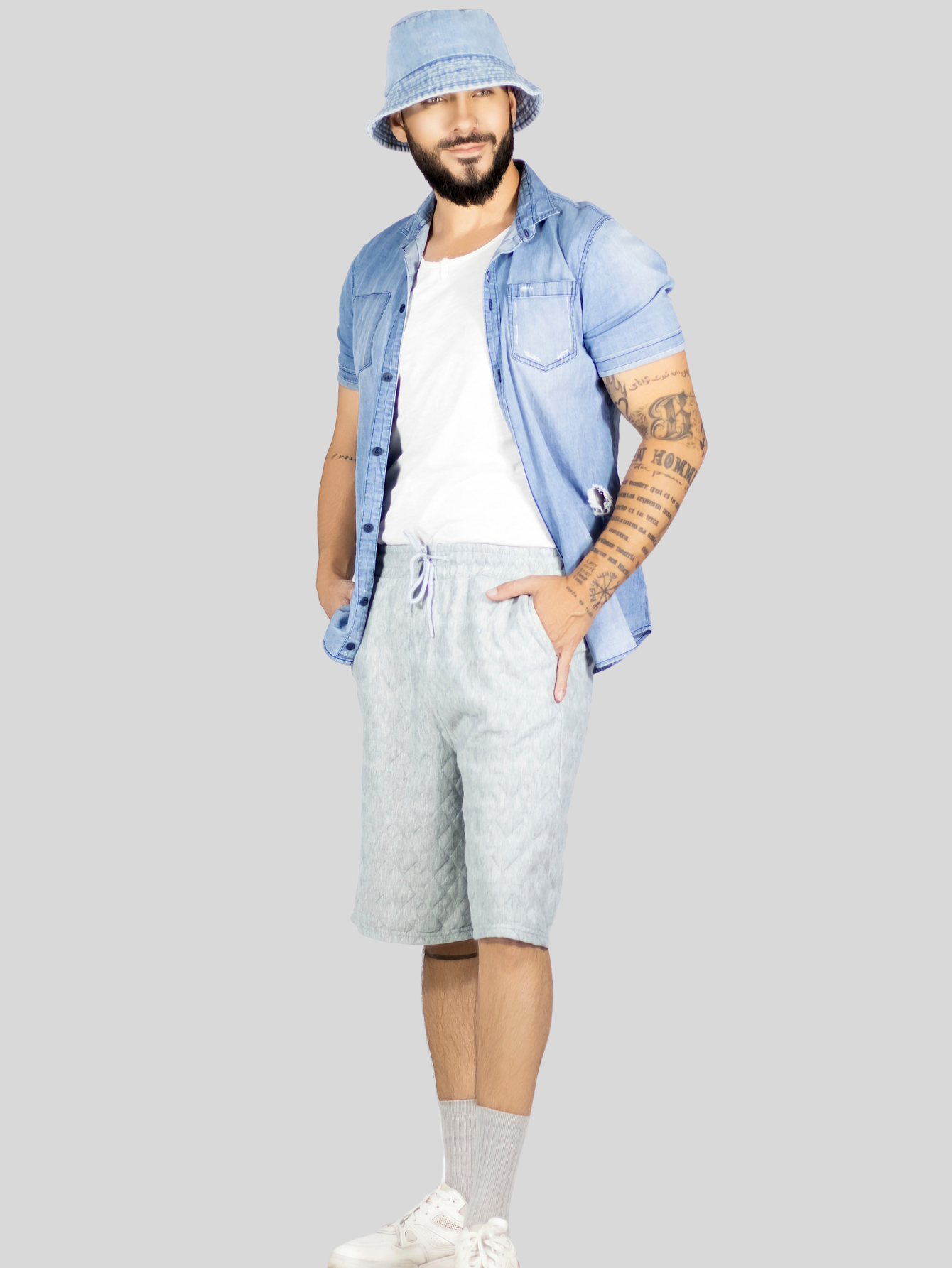 Foto 2 | Short Hombre Casual Cintura Ajustable Detalles Texturizados Sh-060 Gris Claro Diseño Moderno