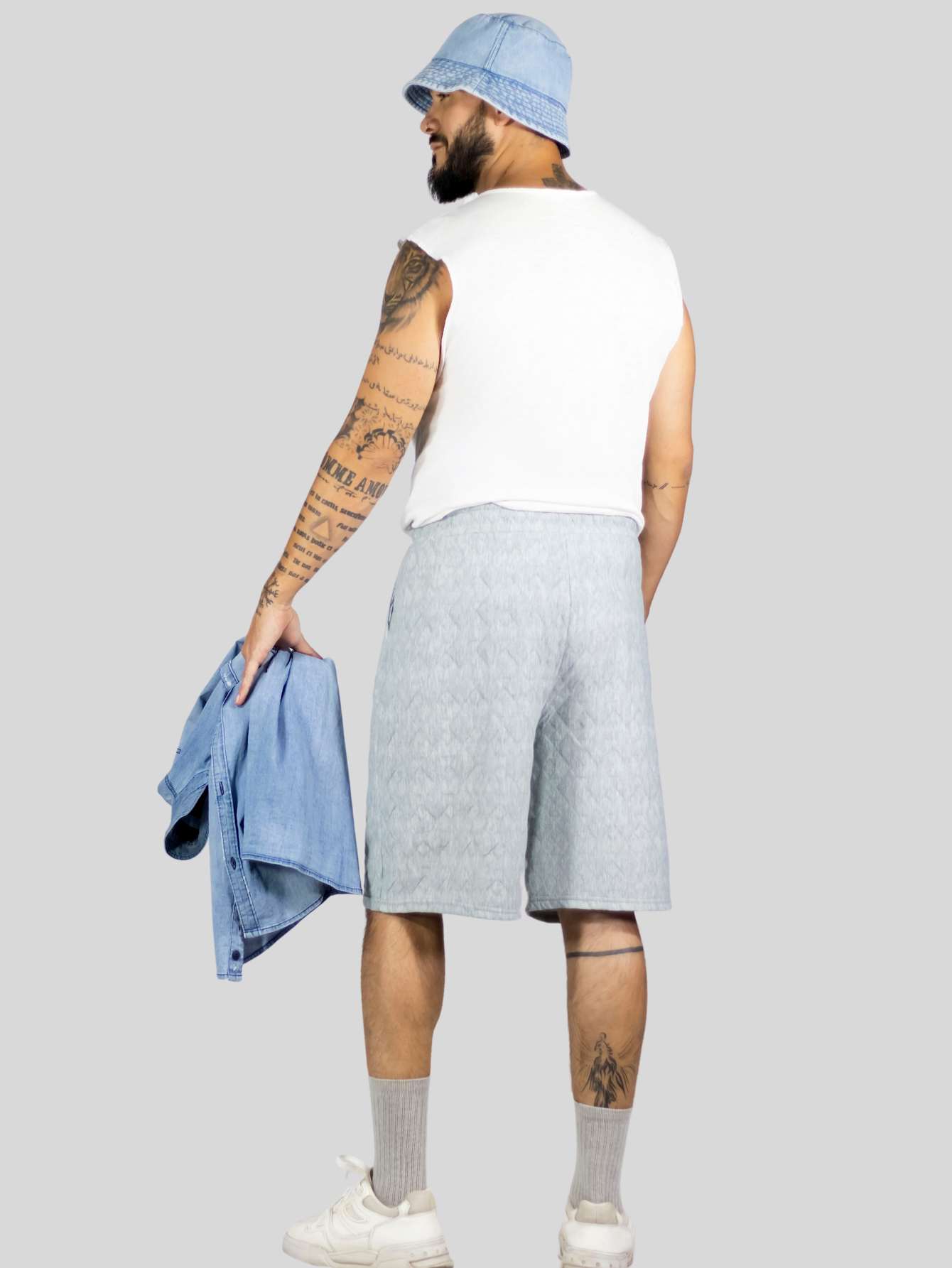 Foto 3 | Short Hombre Casual Cintura Ajustable Detalles Texturizados Sh-060 Gris Claro Diseño Moderno