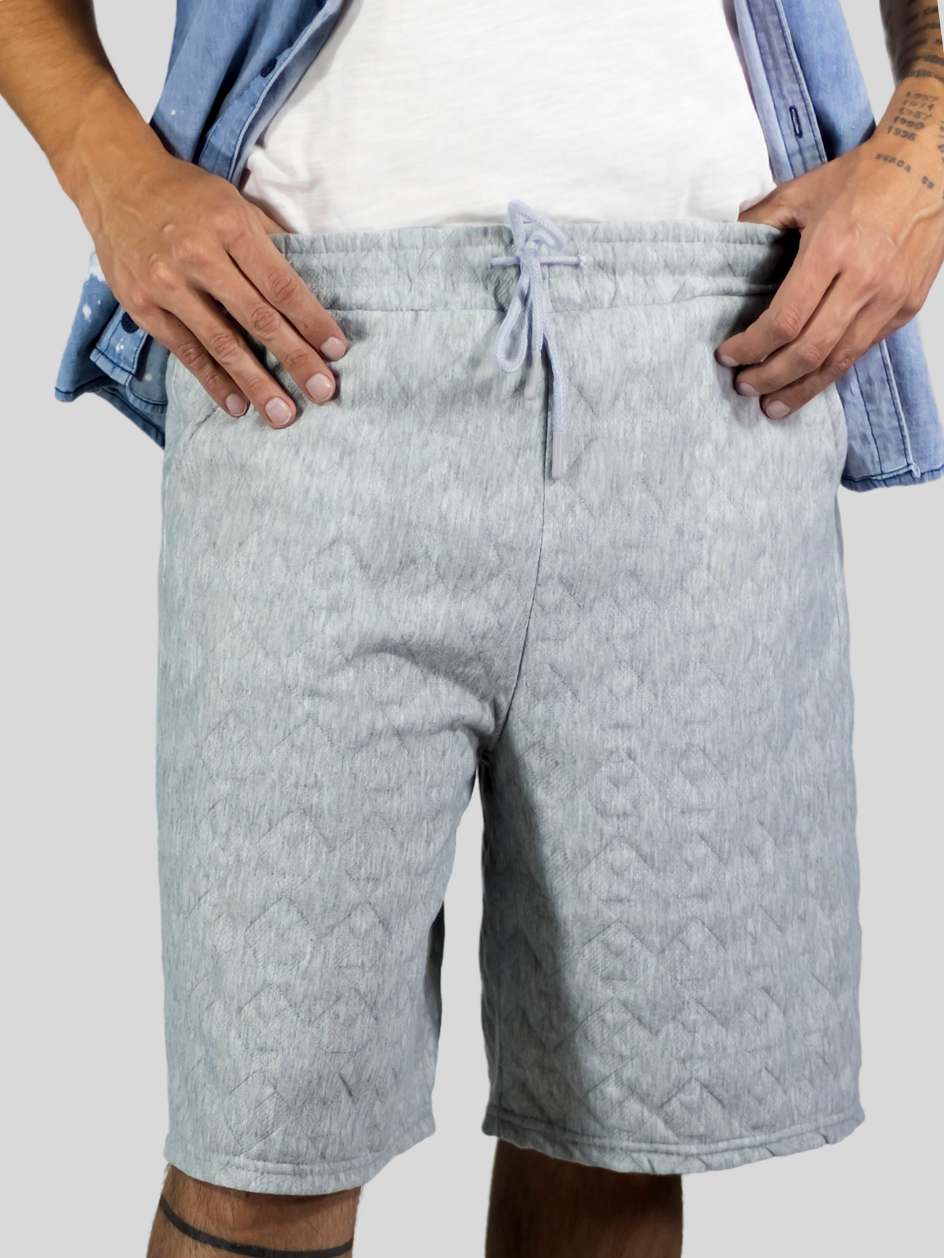 Foto 5 | Short Hombre Casual Cintura Ajustable Detalles Texturizados Sh-060 Gris Claro Diseño Moderno