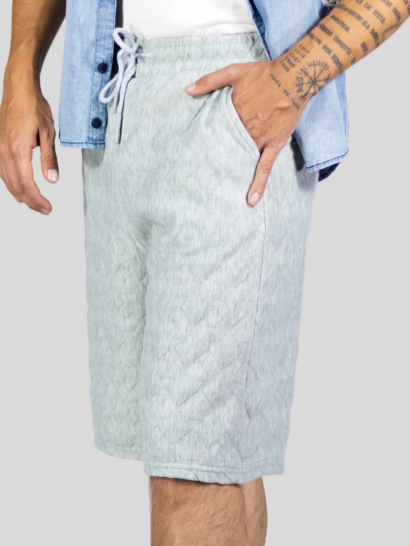 Foto 6 | Short Hombre Casual Cintura Ajustable Detalles Texturizados Sh-060 Gris Claro Diseño Moderno