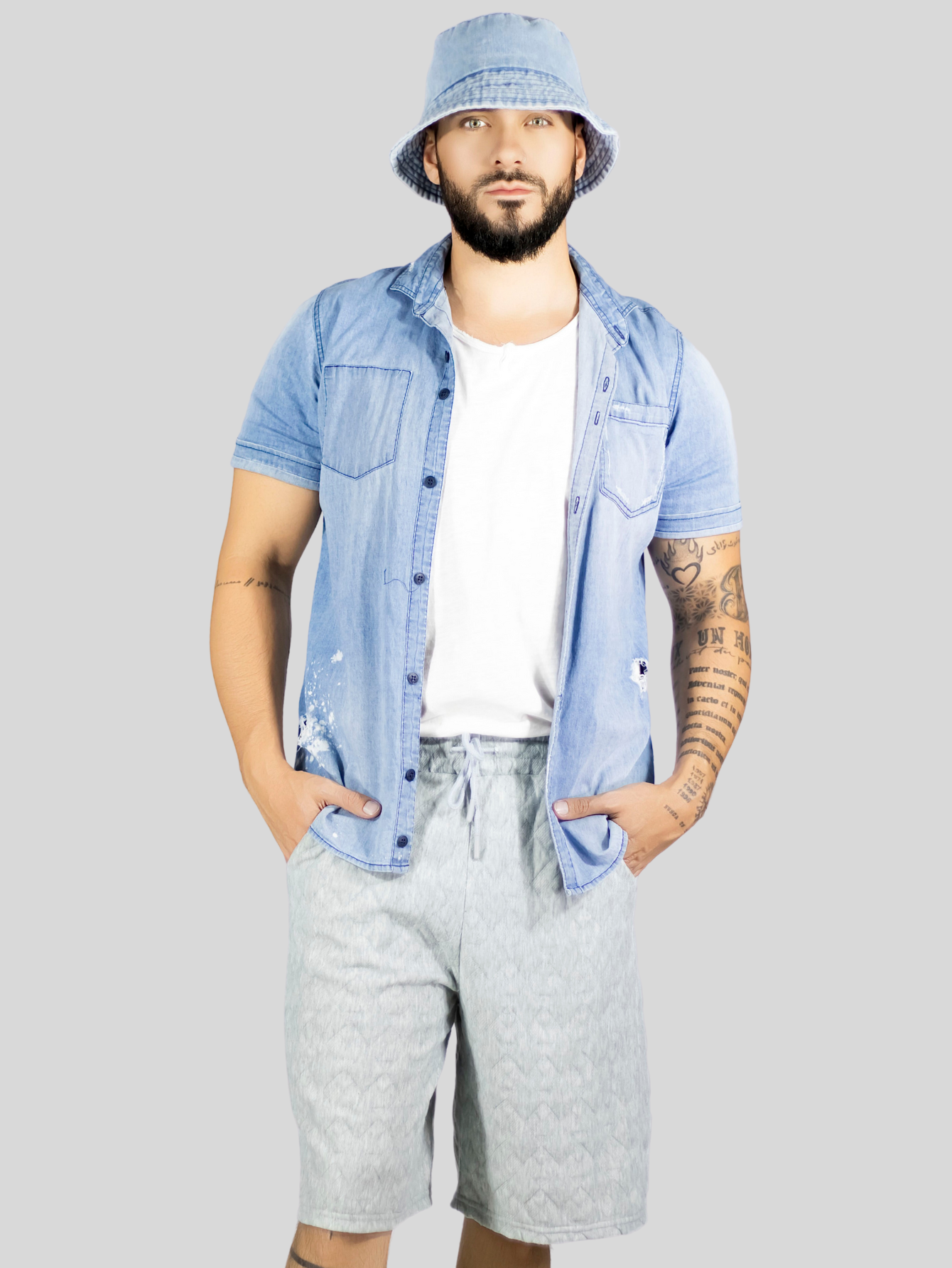 Foto 7 | Short Hombre Casual Cintura Ajustable Detalles Texturizados Sh-060 Gris Claro Diseño Moderno
