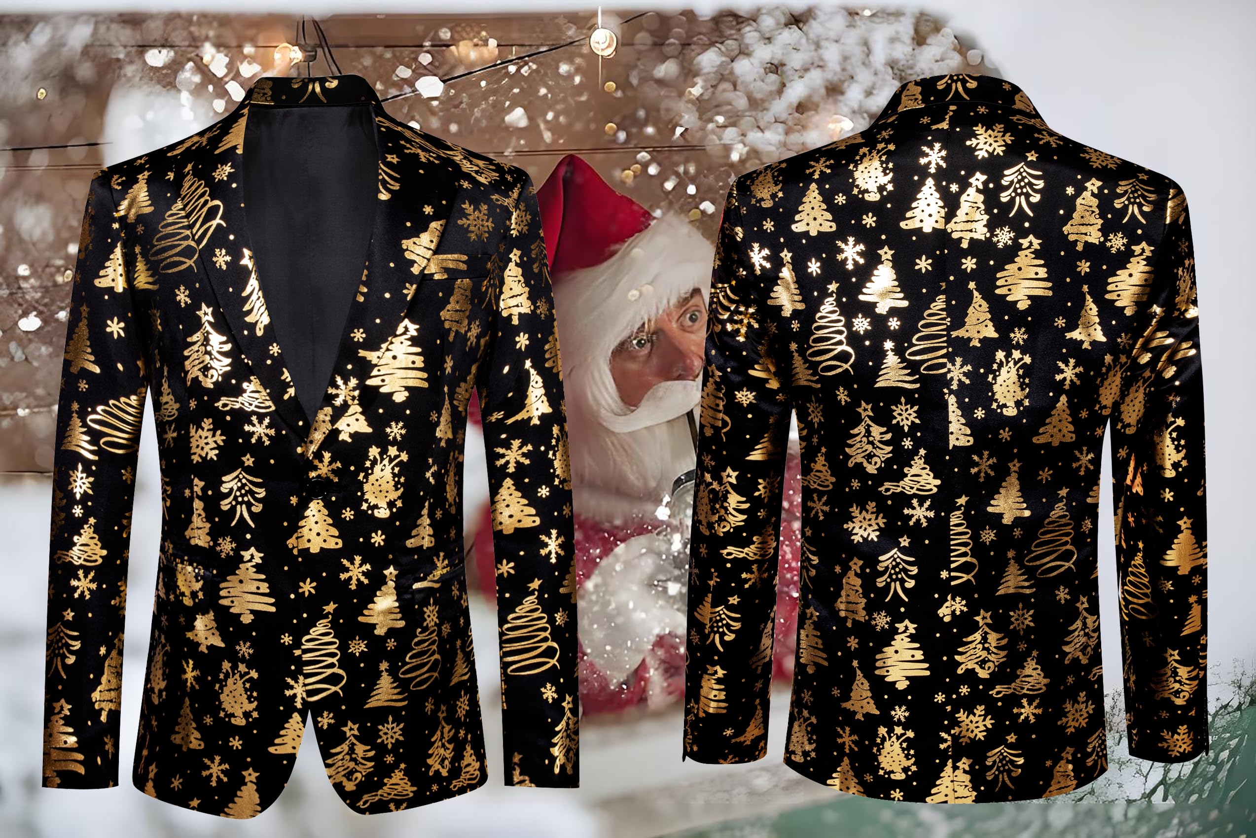 Foto 5 | Esmoquin Blazer Barry.wang Con Diseño De Árbol De Navidad Brillante Para Hombre - Venta Internacional.