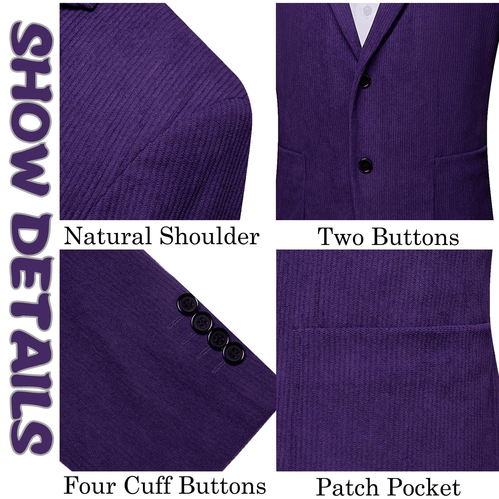 Foto 4 pulgar | Chaqueta Deportiva Barry.wang, Diseño Vintage, Pana, Corte Regular, Color Morado - Venta Internacional.