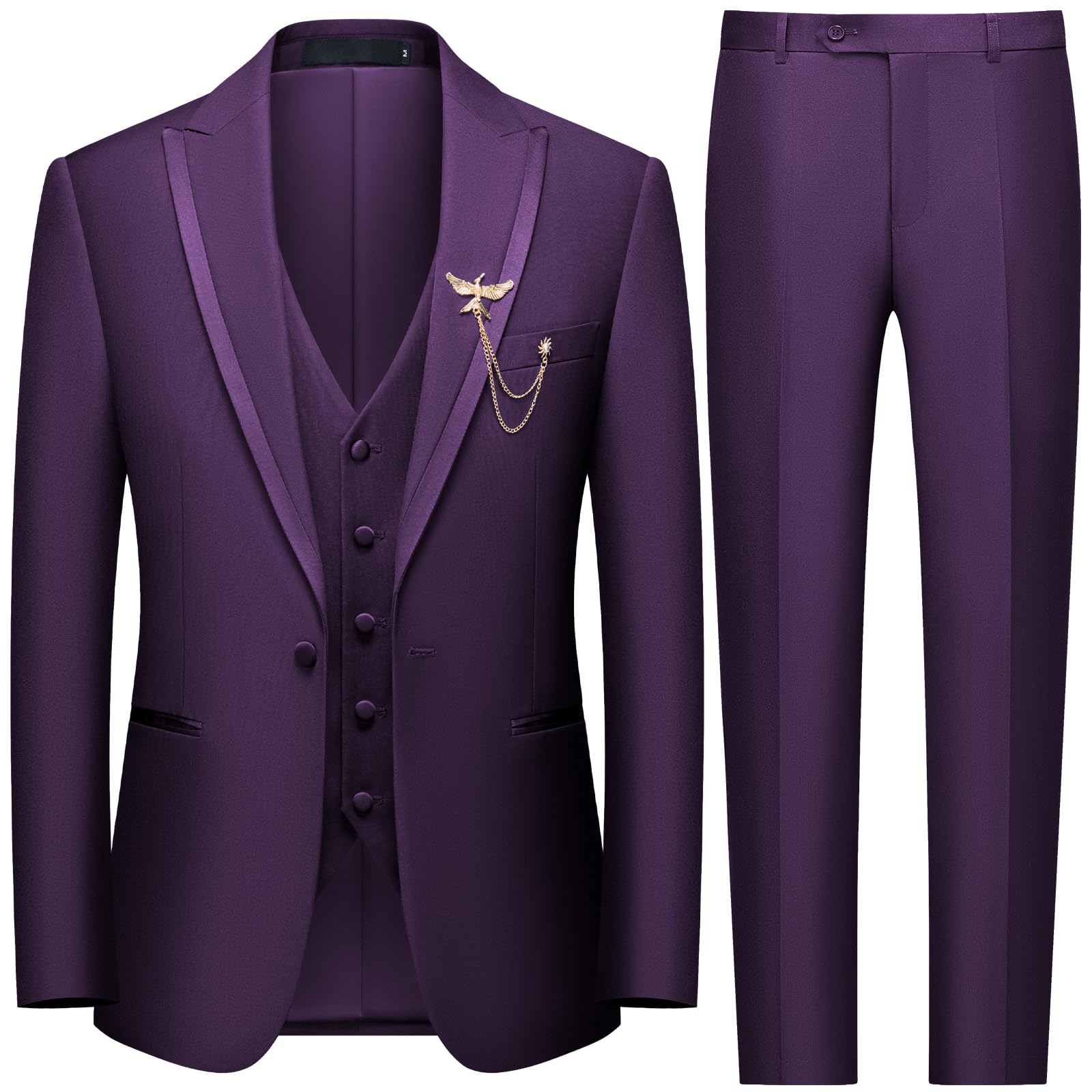 Traje De Esmoquin Ween Charm De 3 Piezas, Ajustado, Morado, Para Hombre - Venta Internacional.