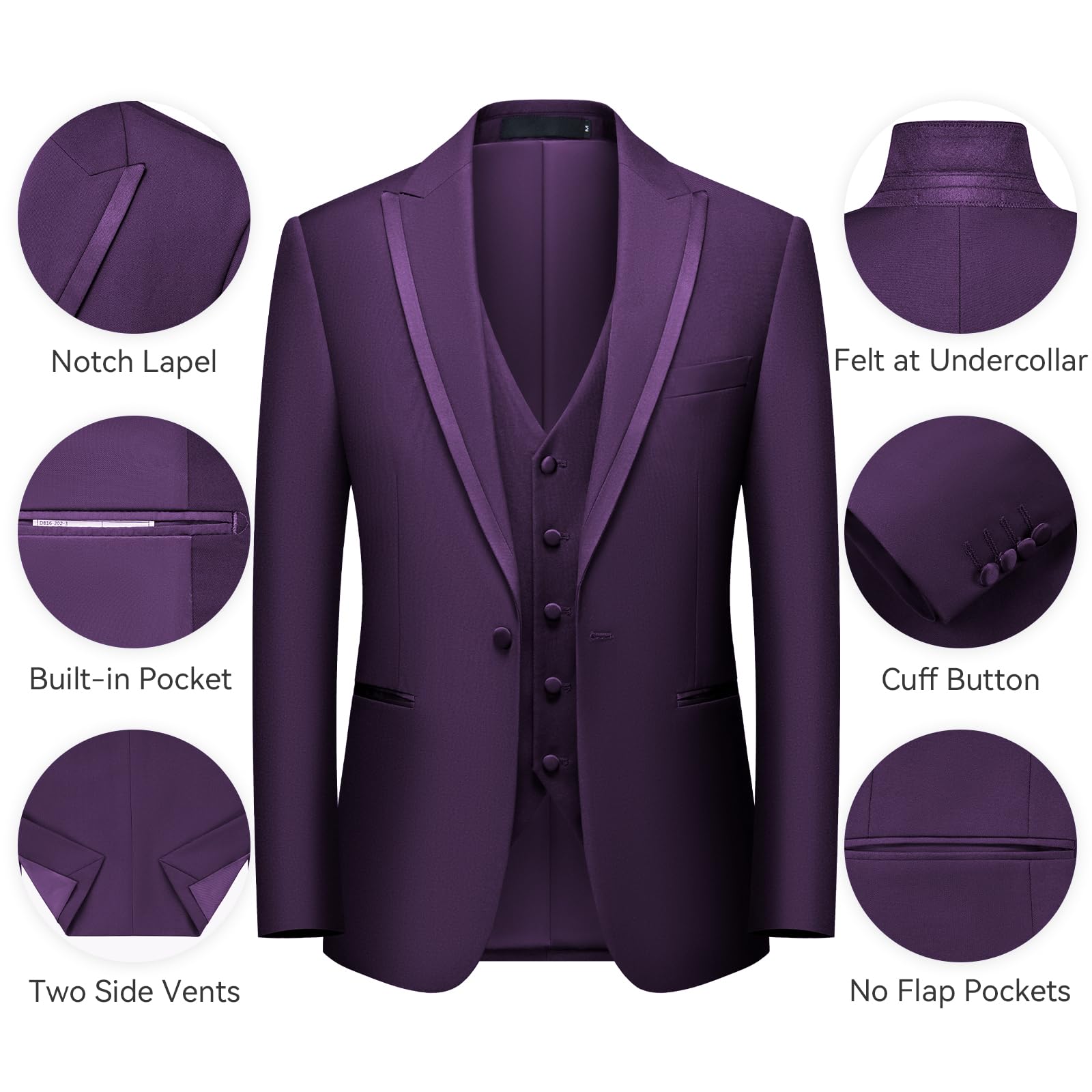 Foto 6 pulgar | Traje De Esmoquin Ween Charm De 3 Piezas, Ajustado, Morado, Para Hombre - Venta Internacional.