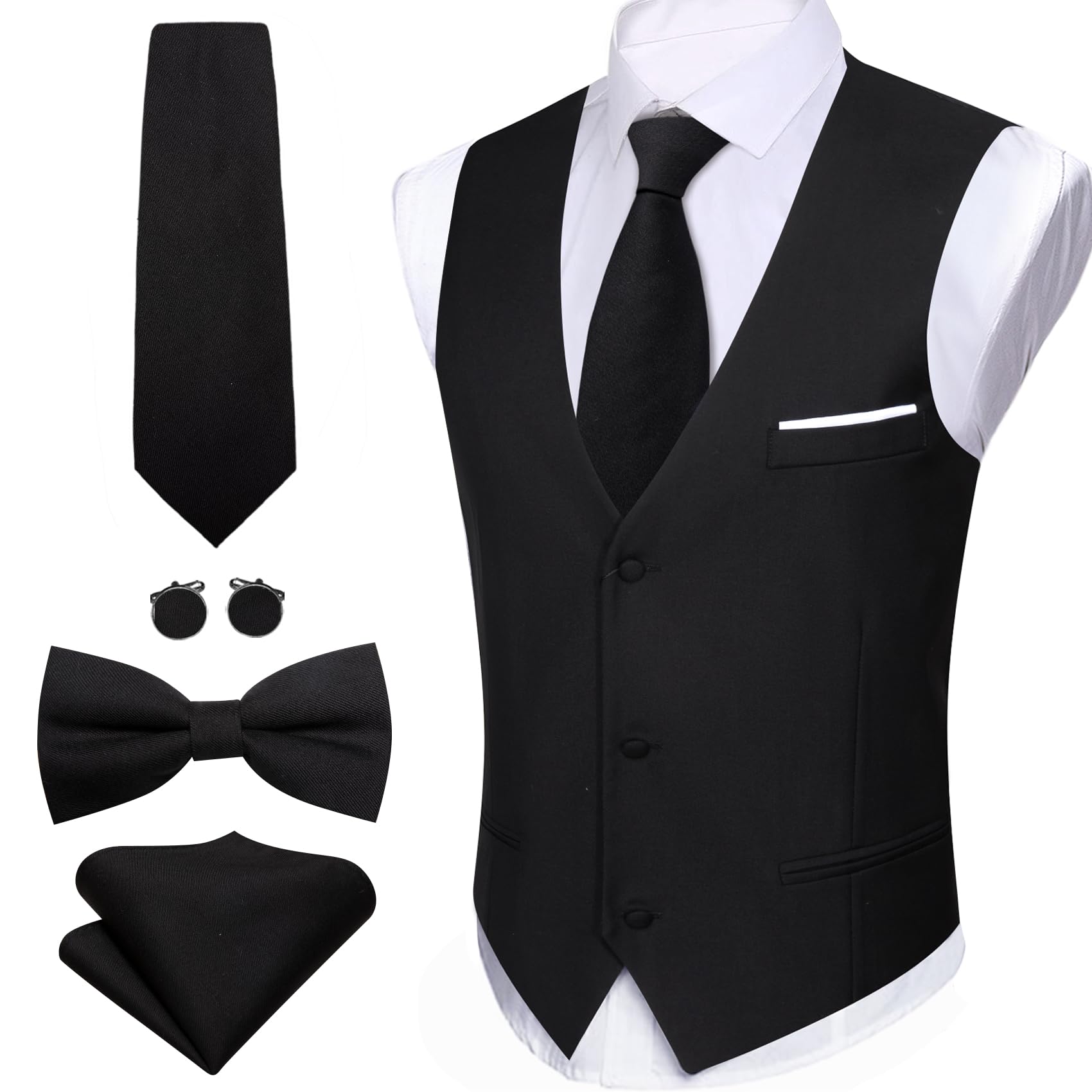 Foto 6 pulgar | Conjunto De Chaleco Barry.wang Para Hombre, Negro, Formal, De Negocios, Ajustado - Venta Internacional.