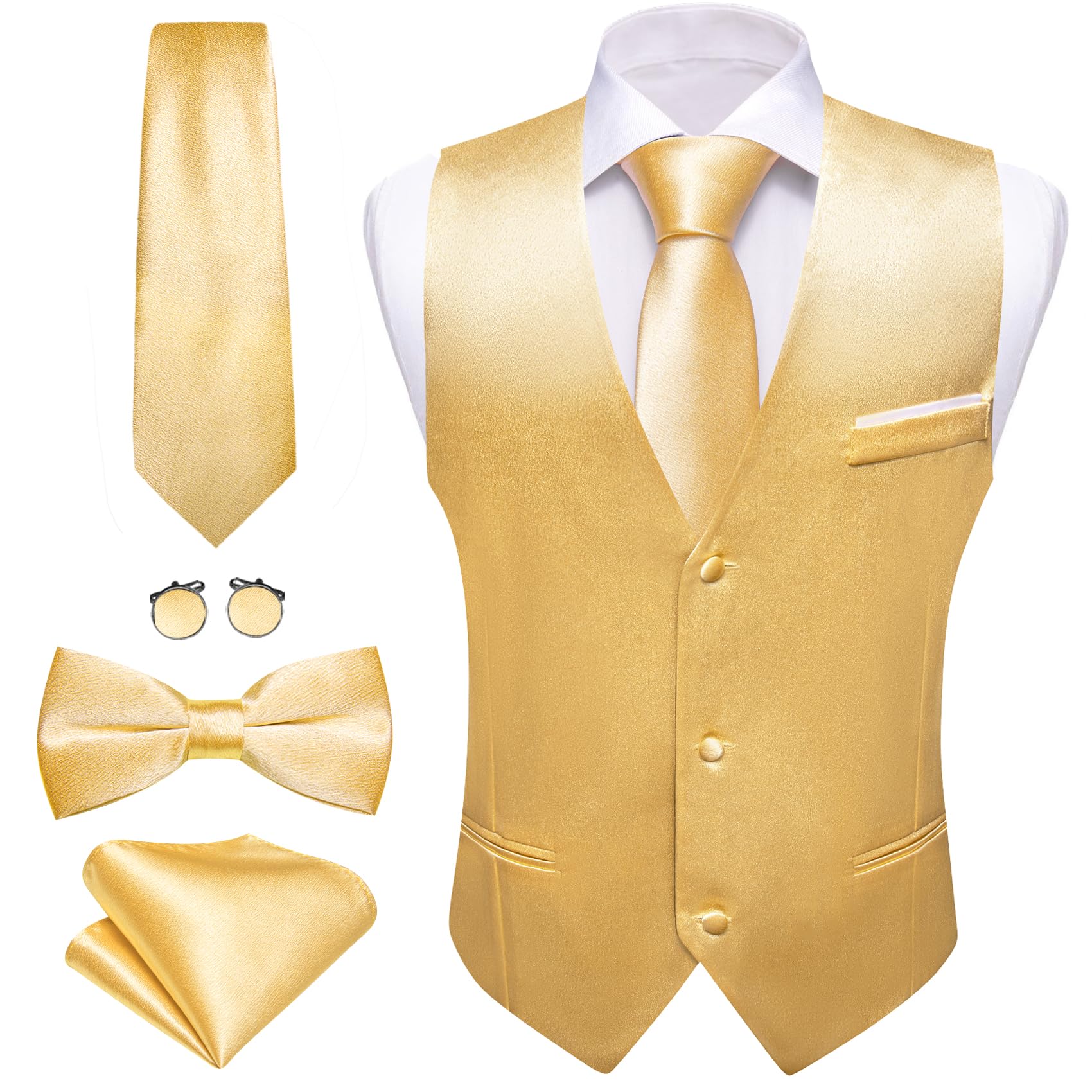 Conjunto De Chaleco Barry.wang Para Hombre, Dorado Y Amarillo, Formal, Formal - Venta Internacional.