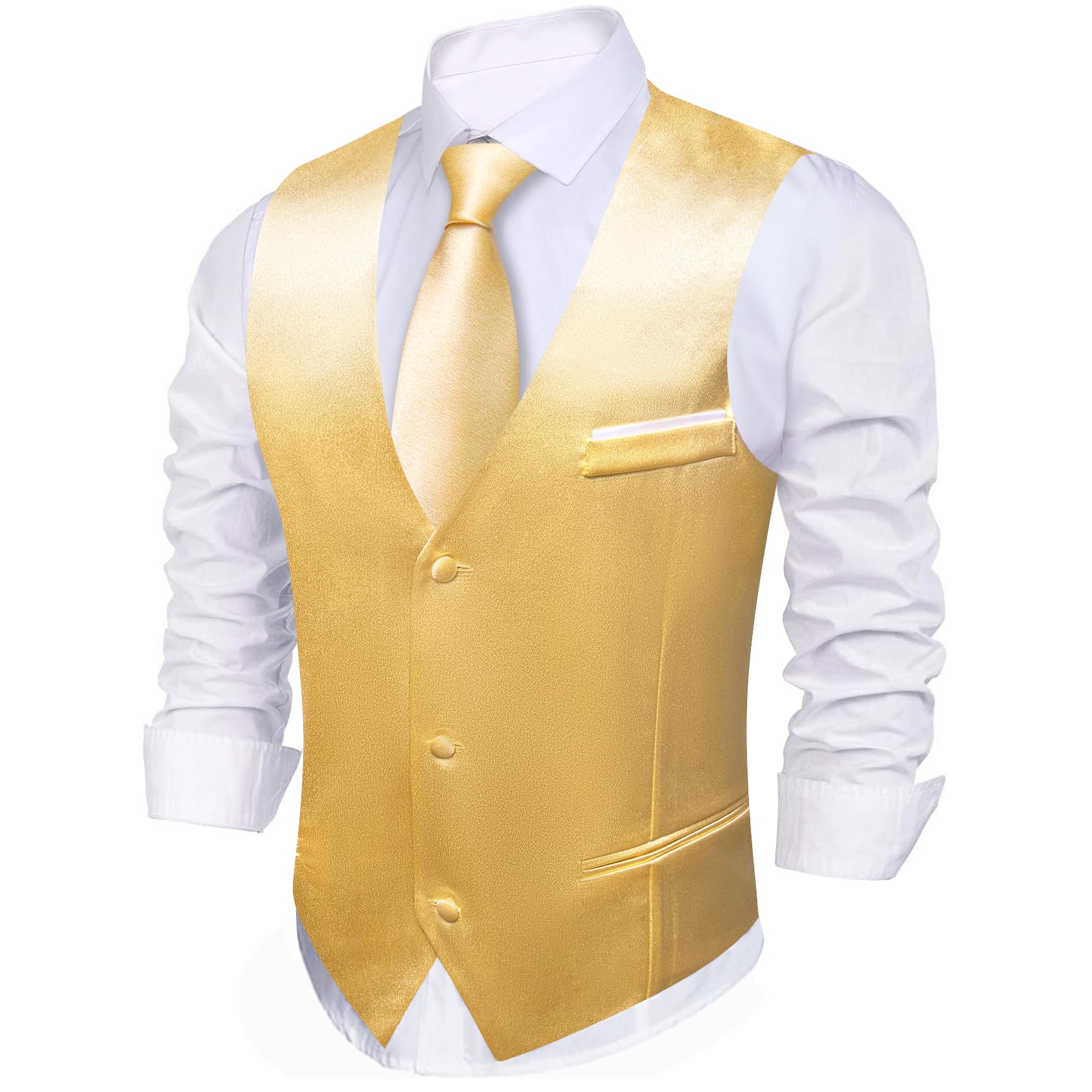 Foto 7 pulgar | Conjunto De Chaleco Barry.wang Para Hombre, Dorado Y Amarillo, Formal, Formal - Venta Internacional.