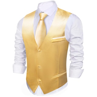 Foto 6 | Conjunto De Chaleco Barry.wang Para Hombre, Dorado Y Amarillo, Formal, Formal - Venta Internacional.