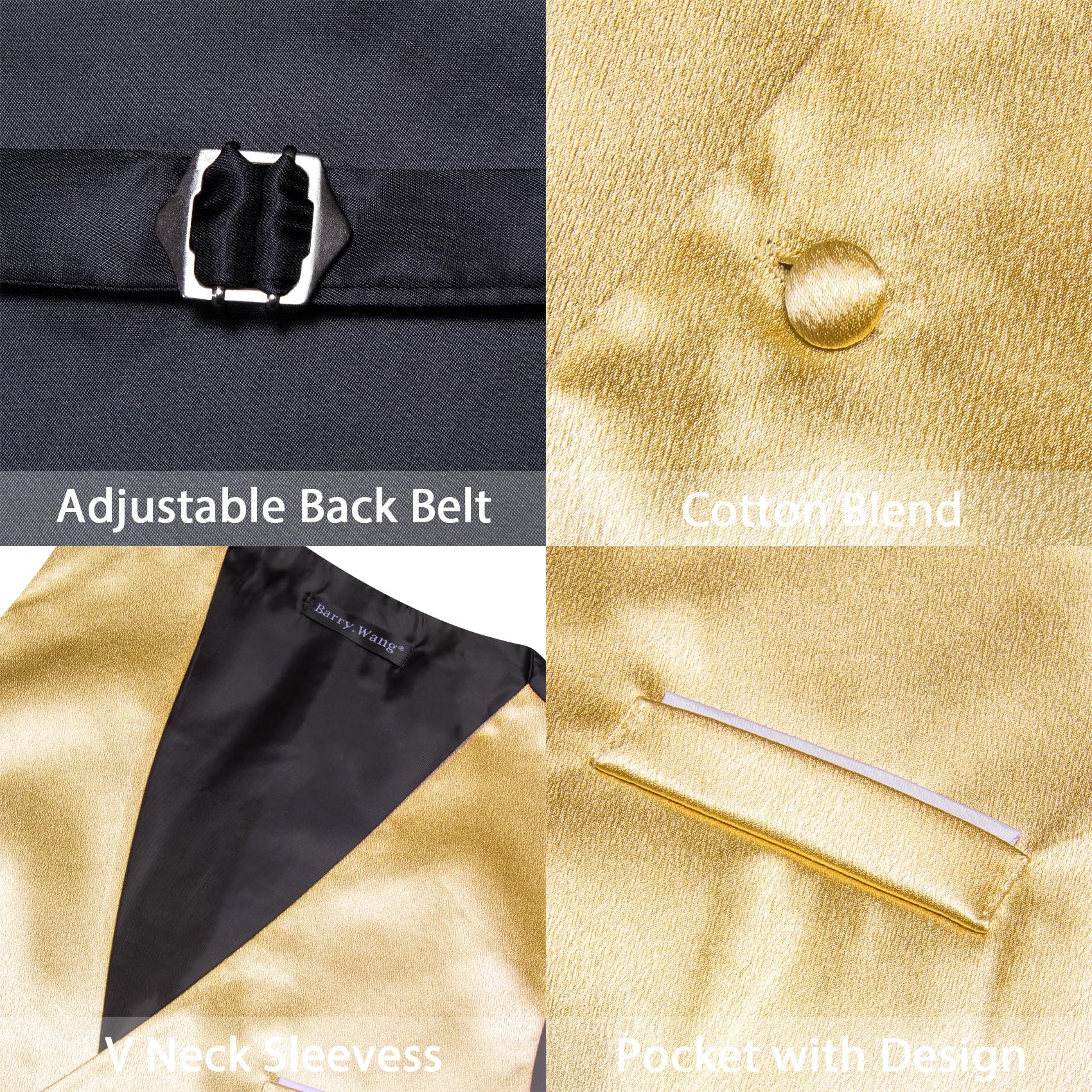 Foto 7 | Conjunto De Chaleco Barry.wang Para Hombre, Dorado Y Amarillo, Formal, Formal - Venta Internacional.