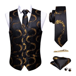 Foto 1 | Conjunto De Chaleco Barry.wang Para Hombre, Jacquard De Seda Con Flores Doradas - Venta Internacional.