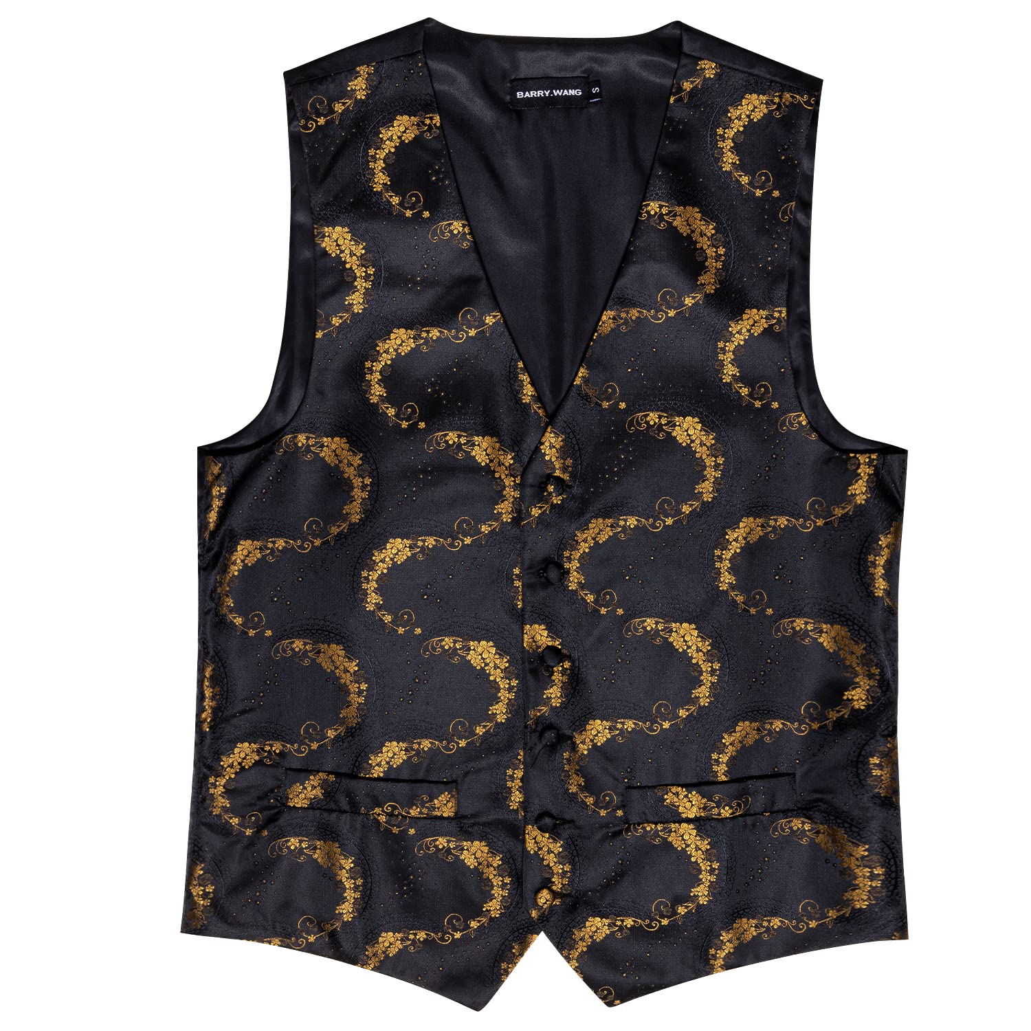 Foto 7 pulgar | Conjunto De Chaleco Barry.wang Para Hombre, Jacquard De Seda Con Flores Doradas - Venta Internacional.