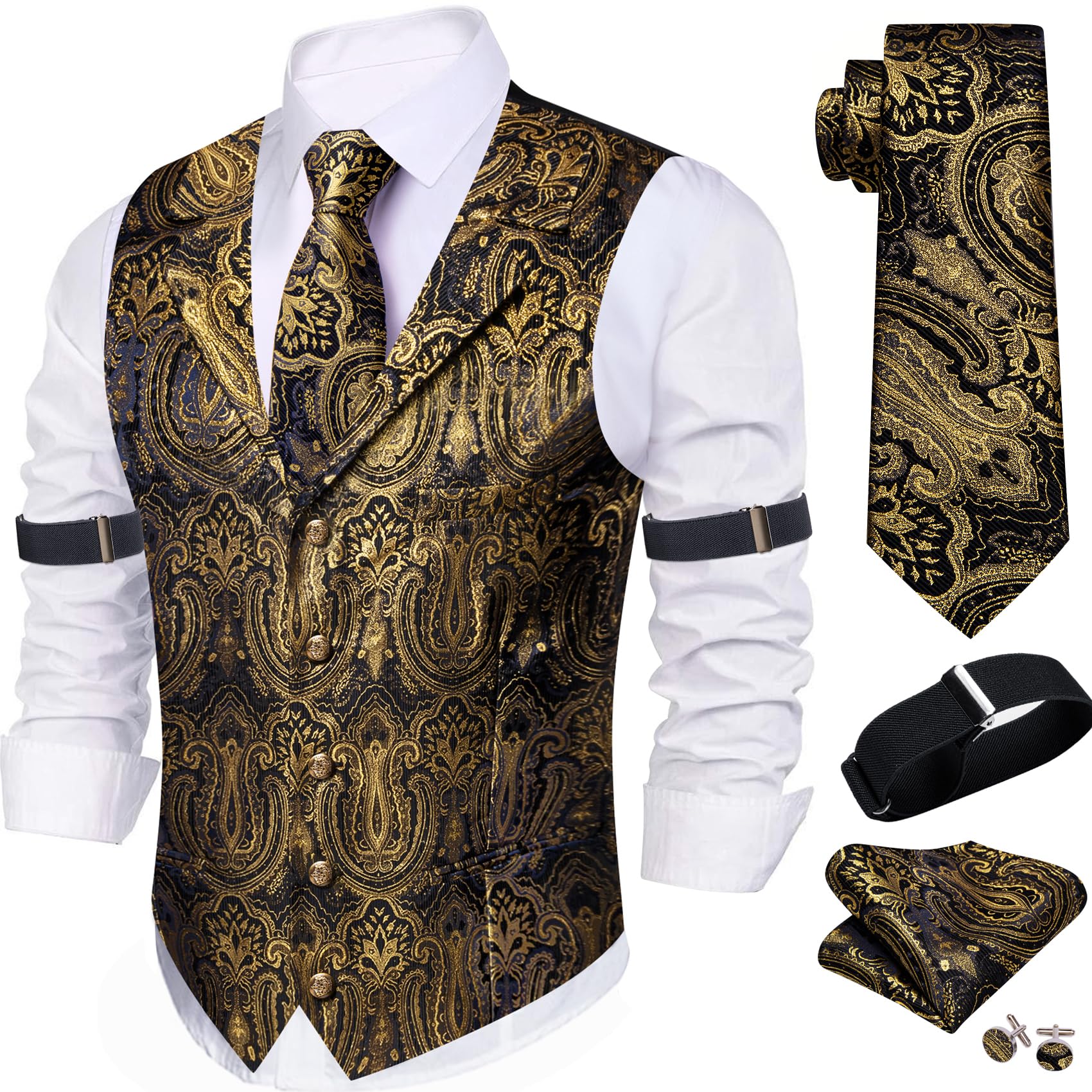 Foto 1 | Chaleco Barry.wang De Seda Para Hombre Con Solapa, Cuello Tipo Chal Y Corbata - Venta Internacional.