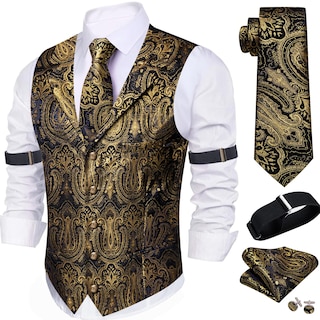 Foto 1 | Chaleco Barry.wang De Seda Para Hombre Con Solapa, Cuello Tipo Chal Y Corbata - Venta Internacional.