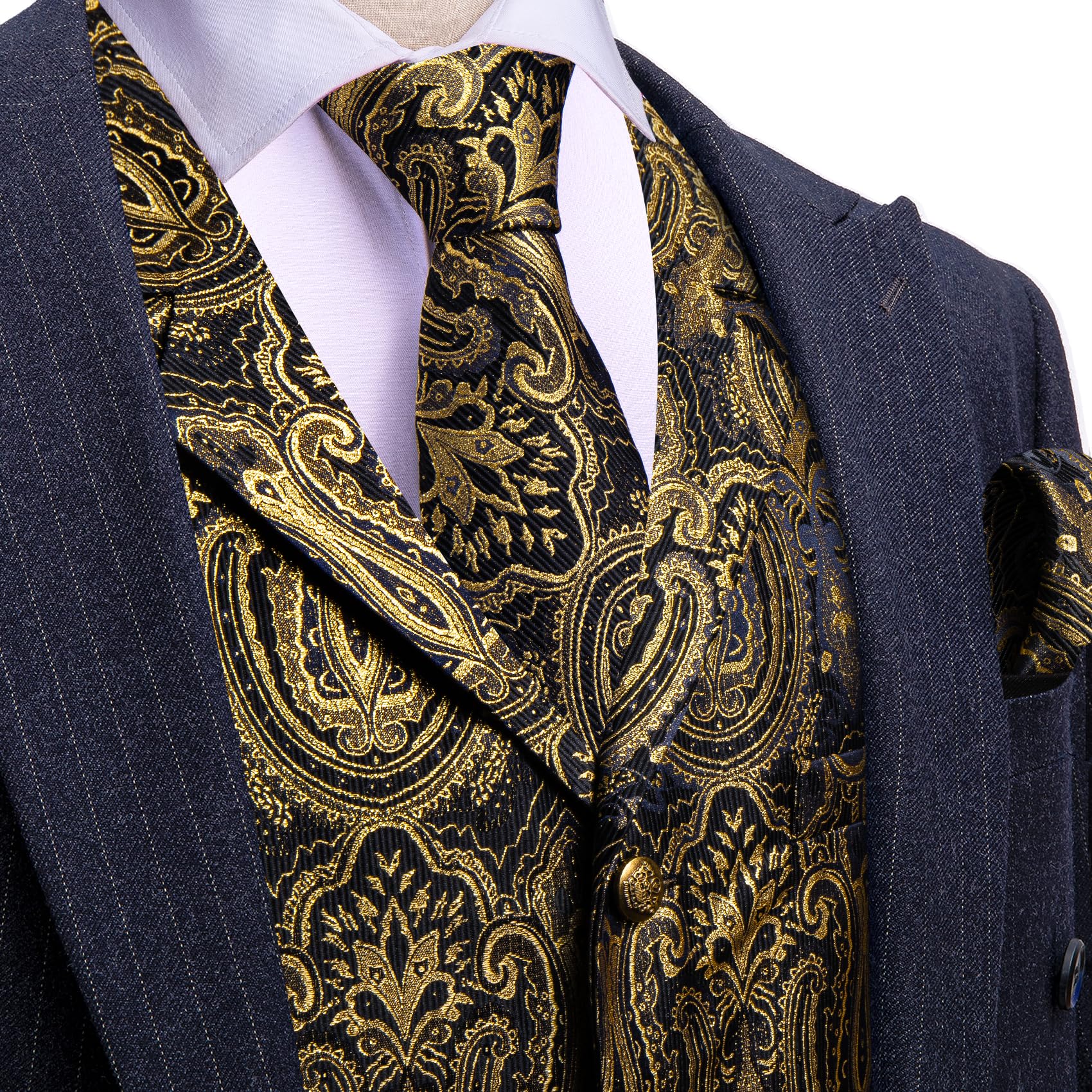 Foto 4 pulgar | Chaleco Barry.wang De Seda Para Hombre Con Solapa, Cuello Tipo Chal Y Corbata - Venta Internacional.