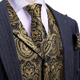 Foto 3 | Chaleco Barry.wang De Seda Para Hombre Con Solapa, Cuello Tipo Chal Y Corbata - Venta Internacional.
