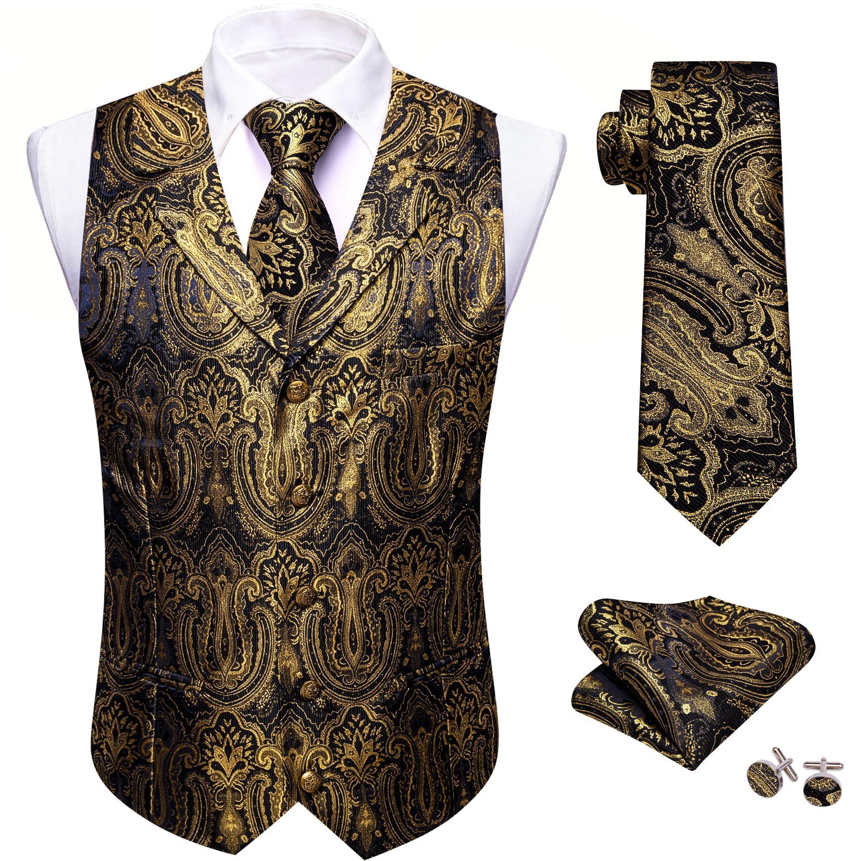 Foto 4 | Chaleco Barry.wang De Seda Para Hombre Con Solapa, Cuello Tipo Chal Y Corbata - Venta Internacional.