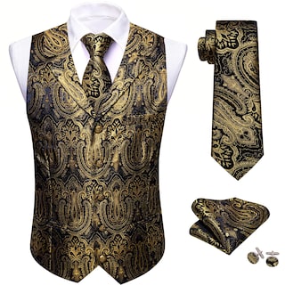 Foto 4 | Chaleco Barry.wang De Seda Para Hombre Con Solapa, Cuello Tipo Chal Y Corbata - Venta Internacional.