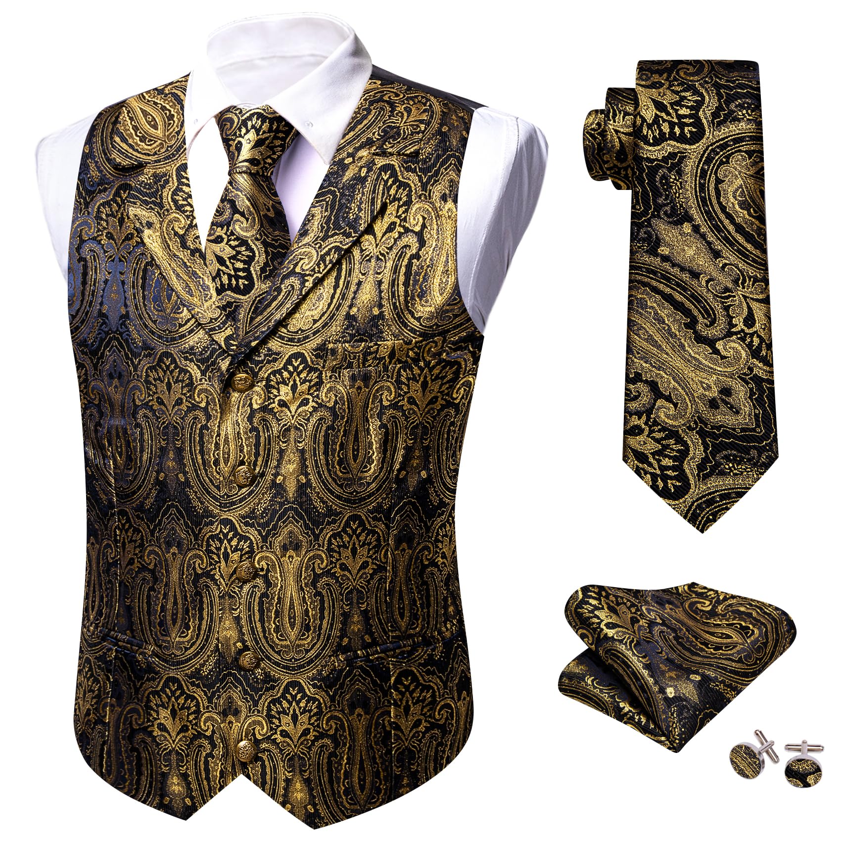 Foto 5 | Chaleco Barry.wang De Seda Para Hombre Con Solapa, Cuello Tipo Chal Y Corbata - Venta Internacional.