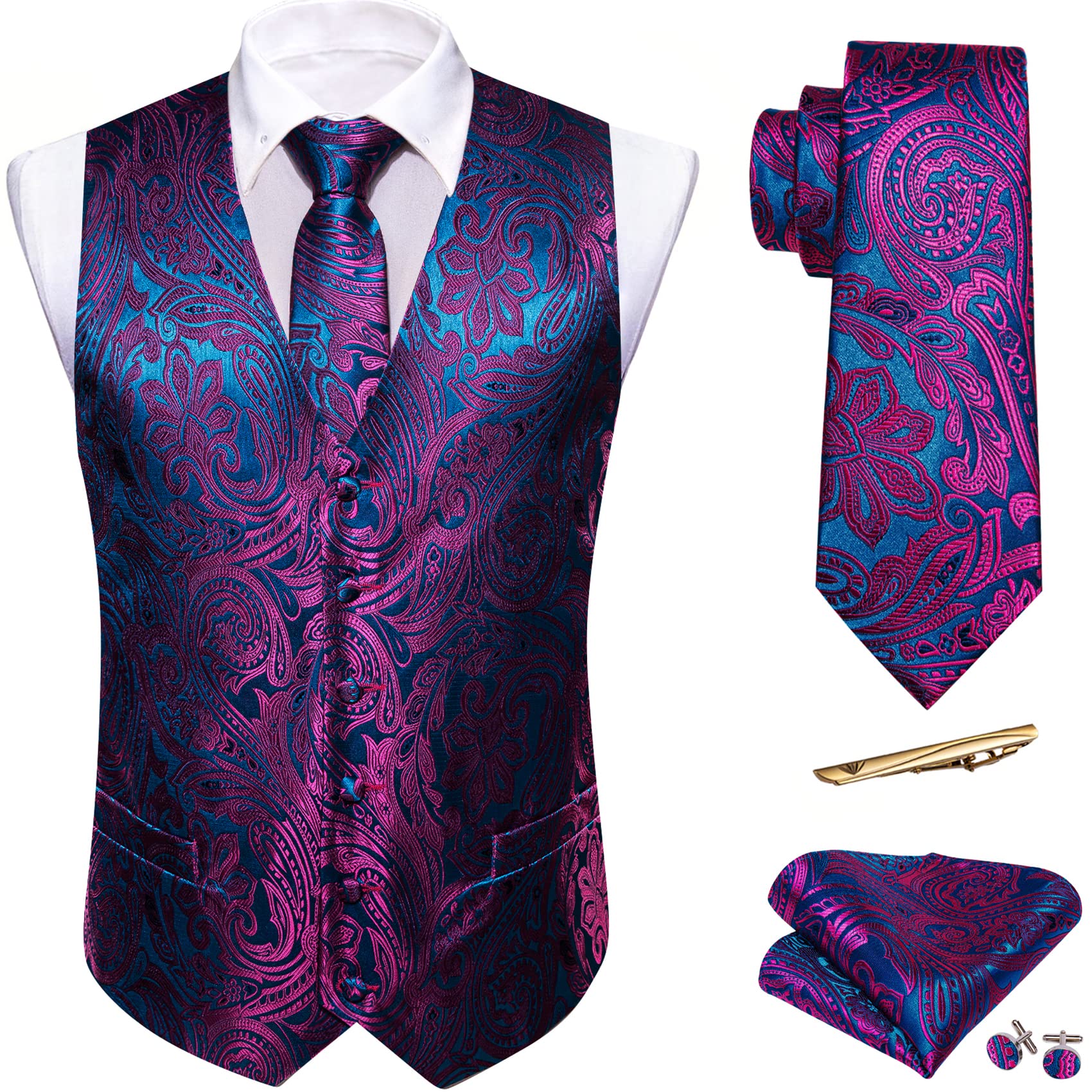 Foto 2 pulgar | Conjunto De Chaleco Barry.wang Paisley De Seda Jacquard Para Hombre - Venta Internacional.