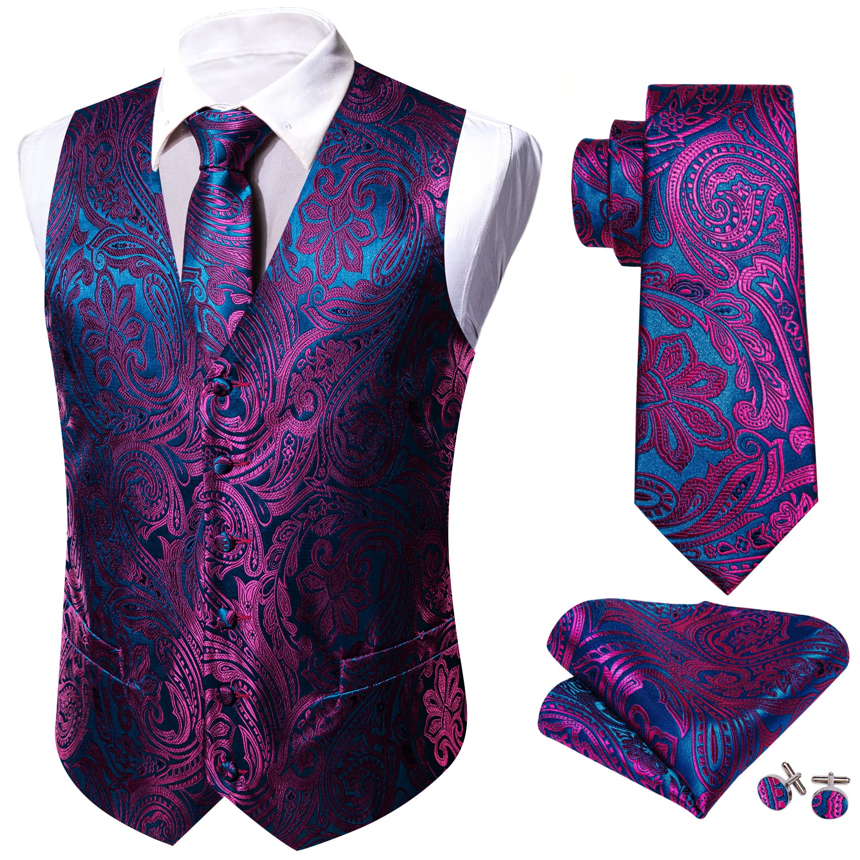 Foto 4 pulgar | Conjunto De Chaleco Barry.wang Paisley De Seda Jacquard Para Hombre - Venta Internacional.
