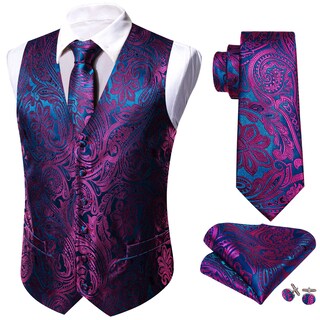 Foto 3 | Conjunto De Chaleco Barry.wang Paisley De Seda Jacquard Para Hombre - Venta Internacional.