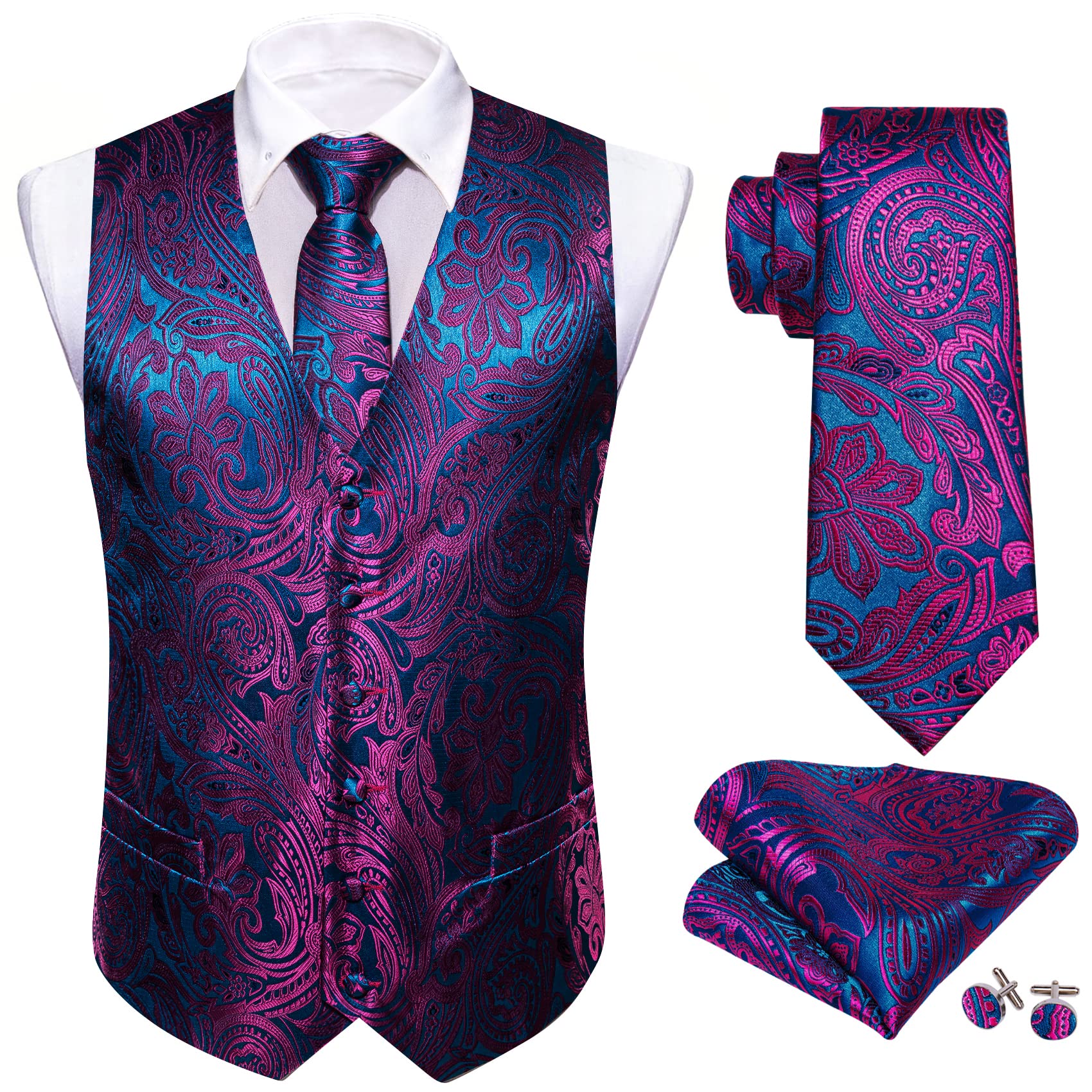 Foto 5 pulgar | Conjunto De Chaleco Barry.wang Paisley De Seda Jacquard Para Hombre - Venta Internacional.