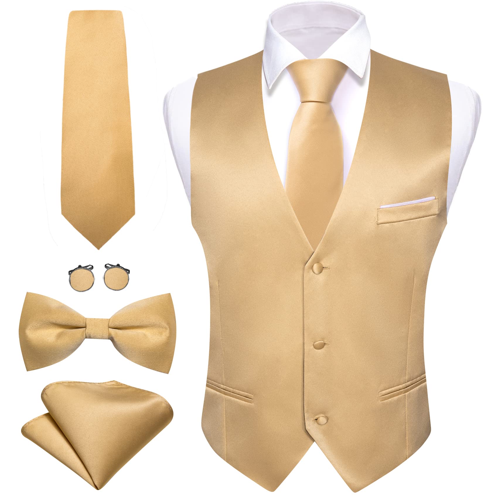Foto 2 pulgar | Conjunto De Chaleco Barry.wang Para Hombre, Dorado, Formal, De Negocios, Ajustado - Venta Internacional.