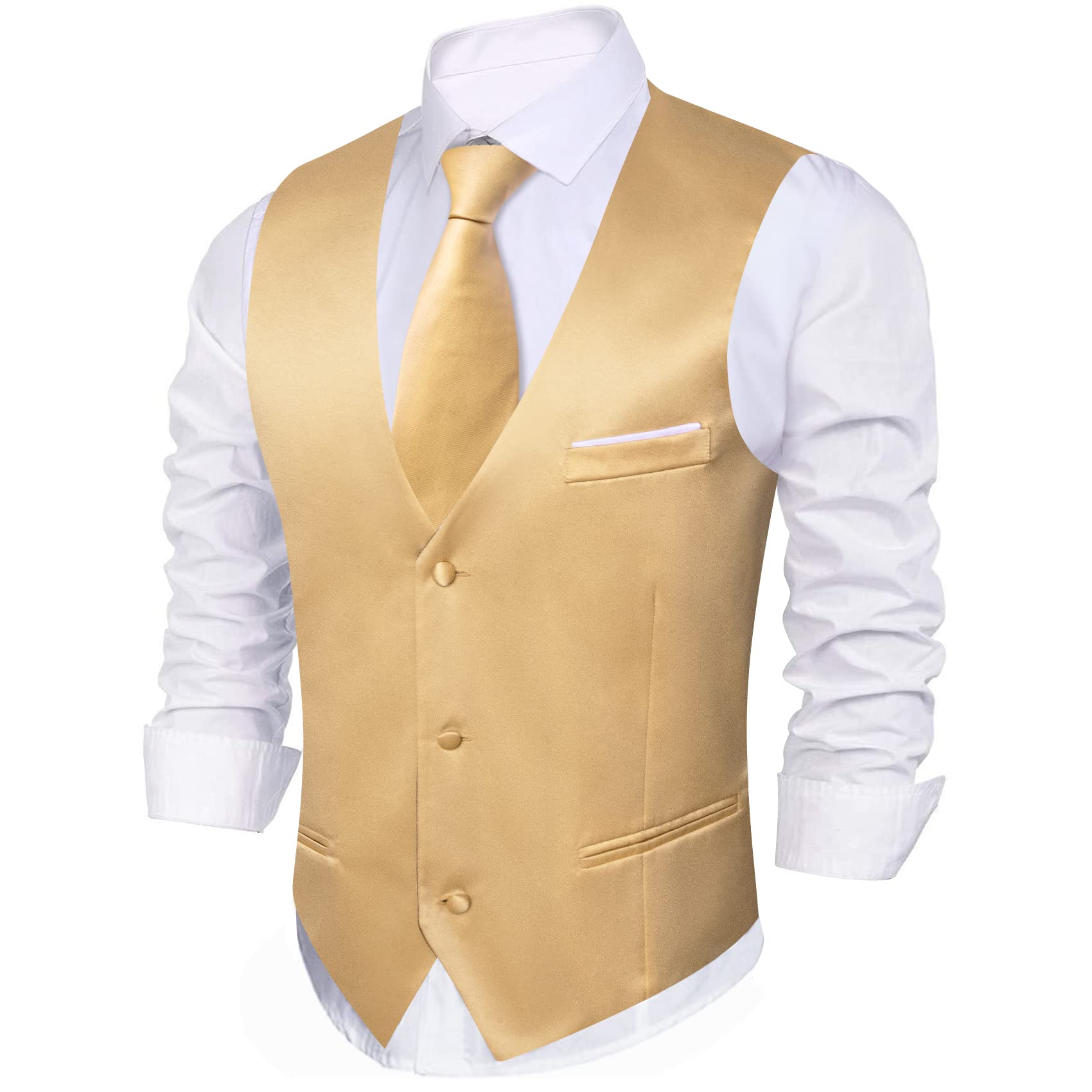 Foto 5 pulgar | Conjunto De Chaleco Barry.wang Para Hombre, Dorado, Formal, De Negocios, Ajustado - Venta Internacional.