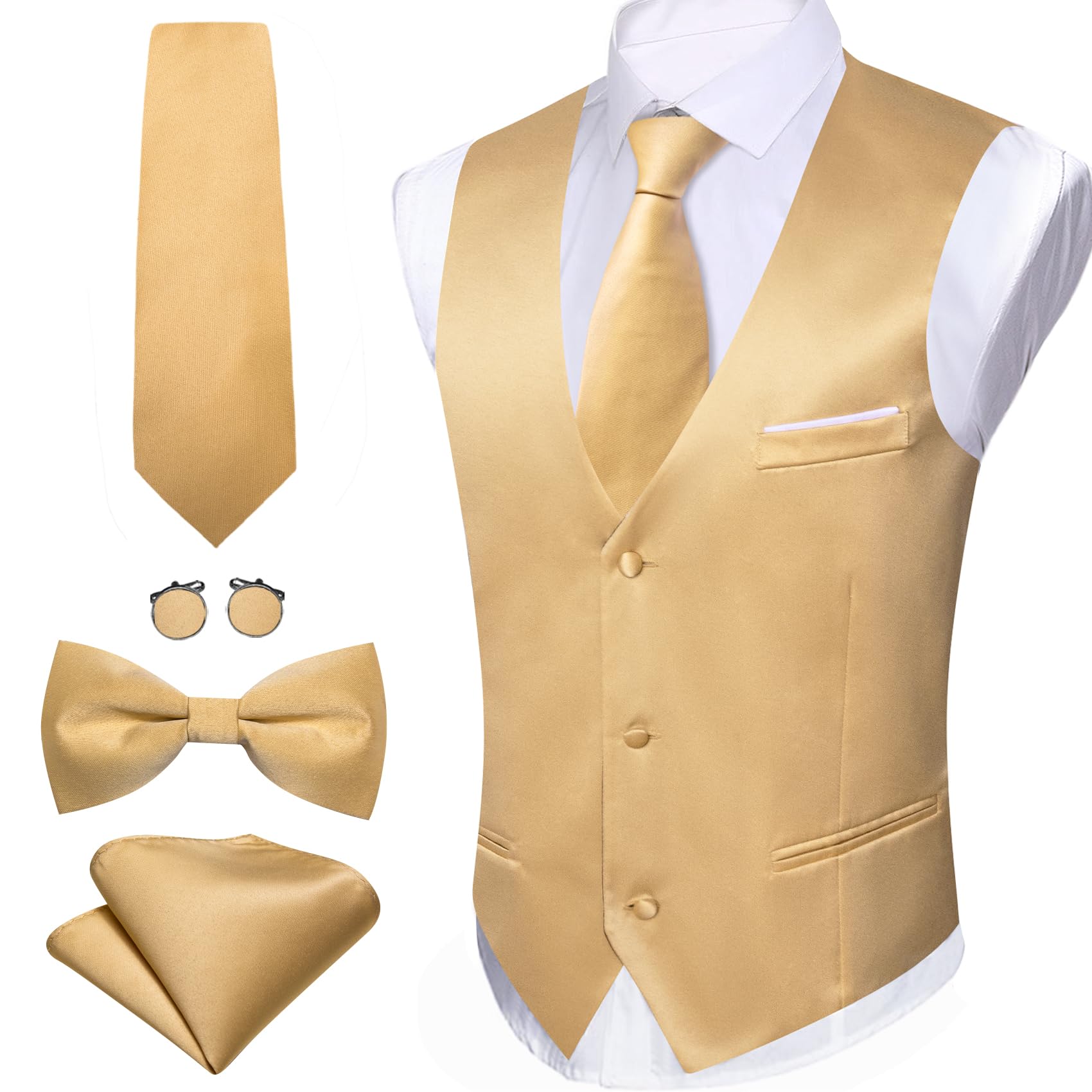 Foto 6 pulgar | Conjunto De Chaleco Barry.wang Para Hombre, Dorado, Formal, De Negocios, Ajustado - Venta Internacional.
